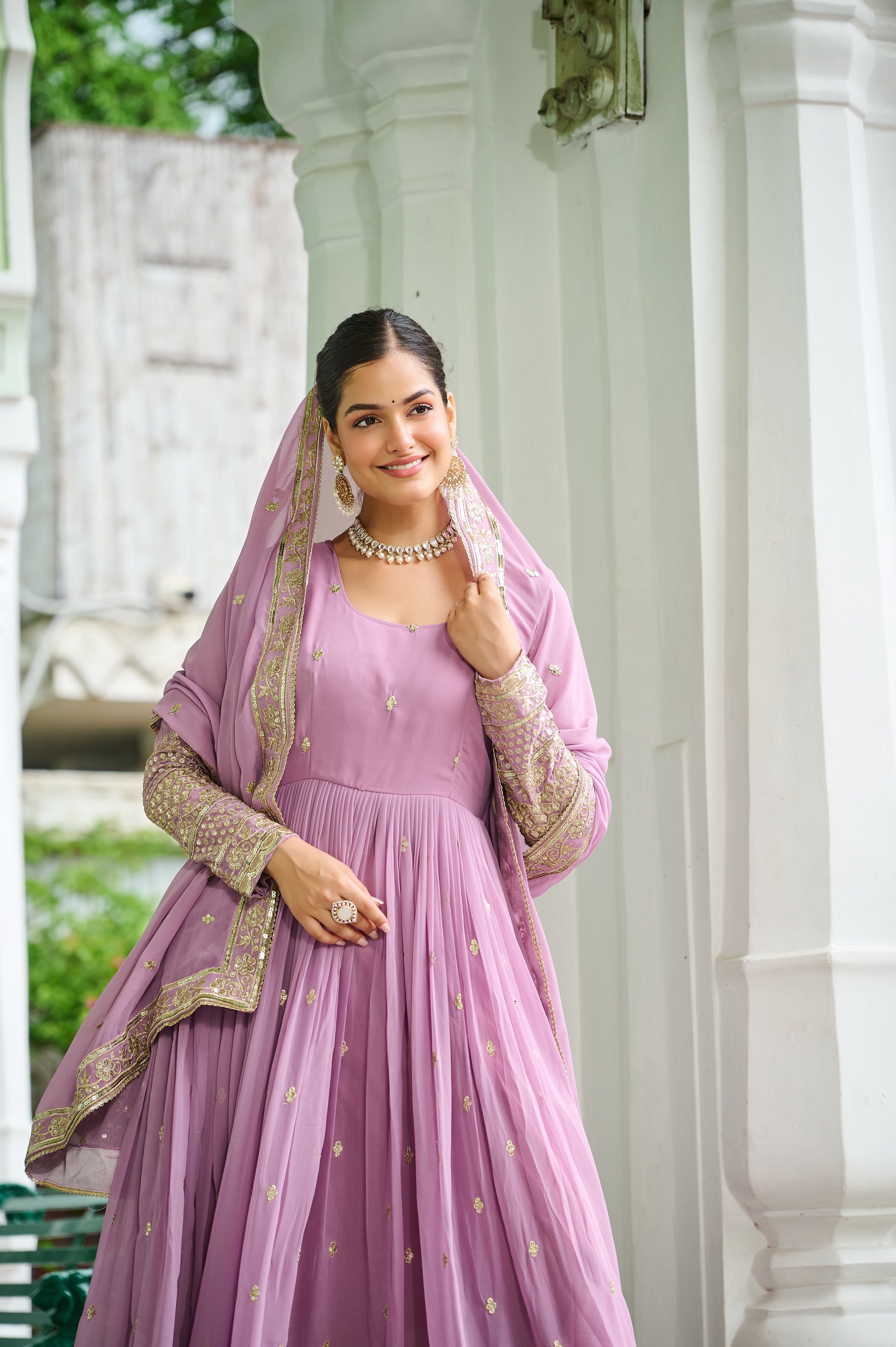Georgette Embroidered Wedding Wear Gown With Dupatta