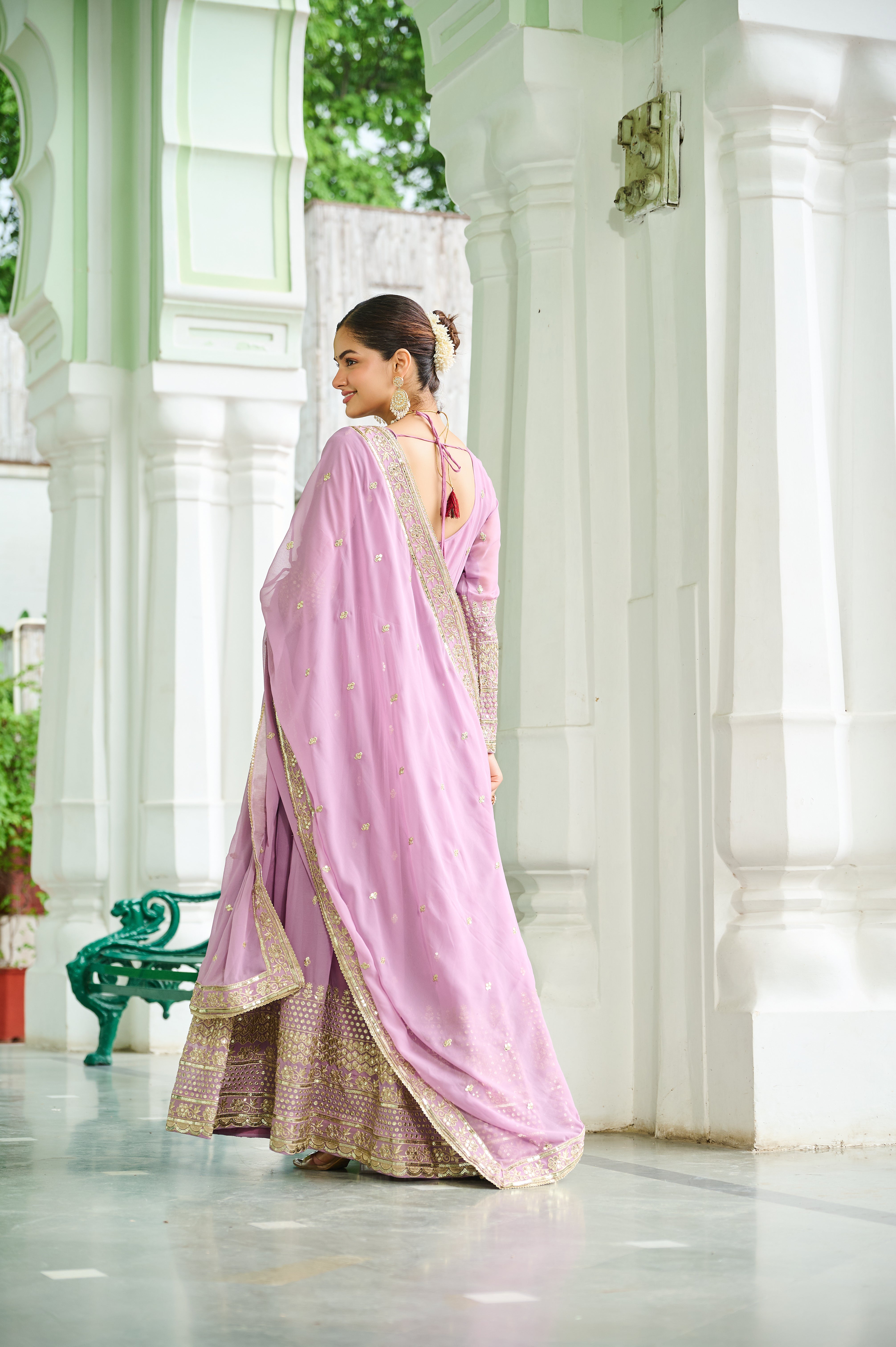 Georgette Embroidered Wedding Wear Gown With Dupatta