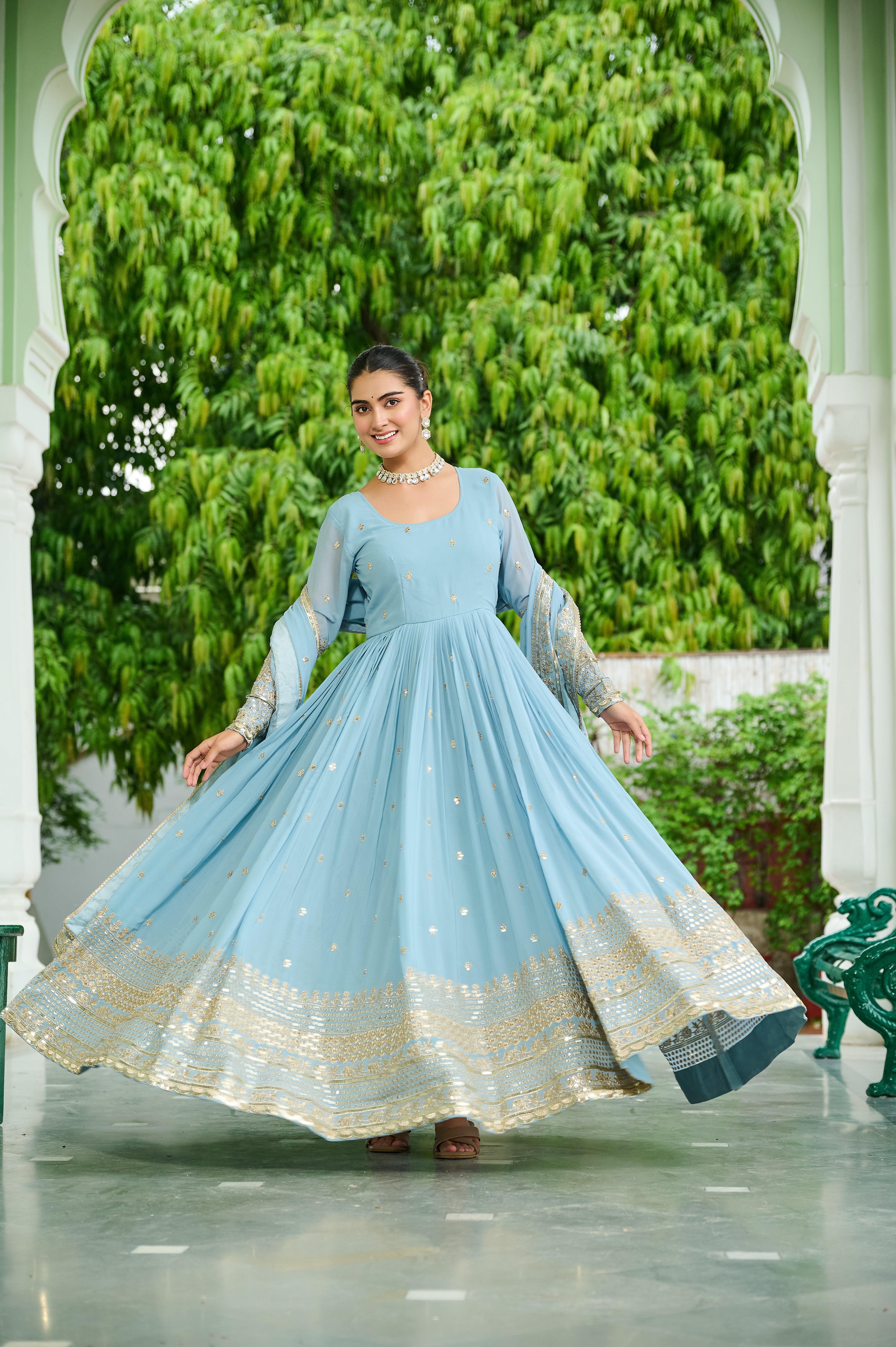 Georgette Embroidered Wedding Wear Gown With Dupatta