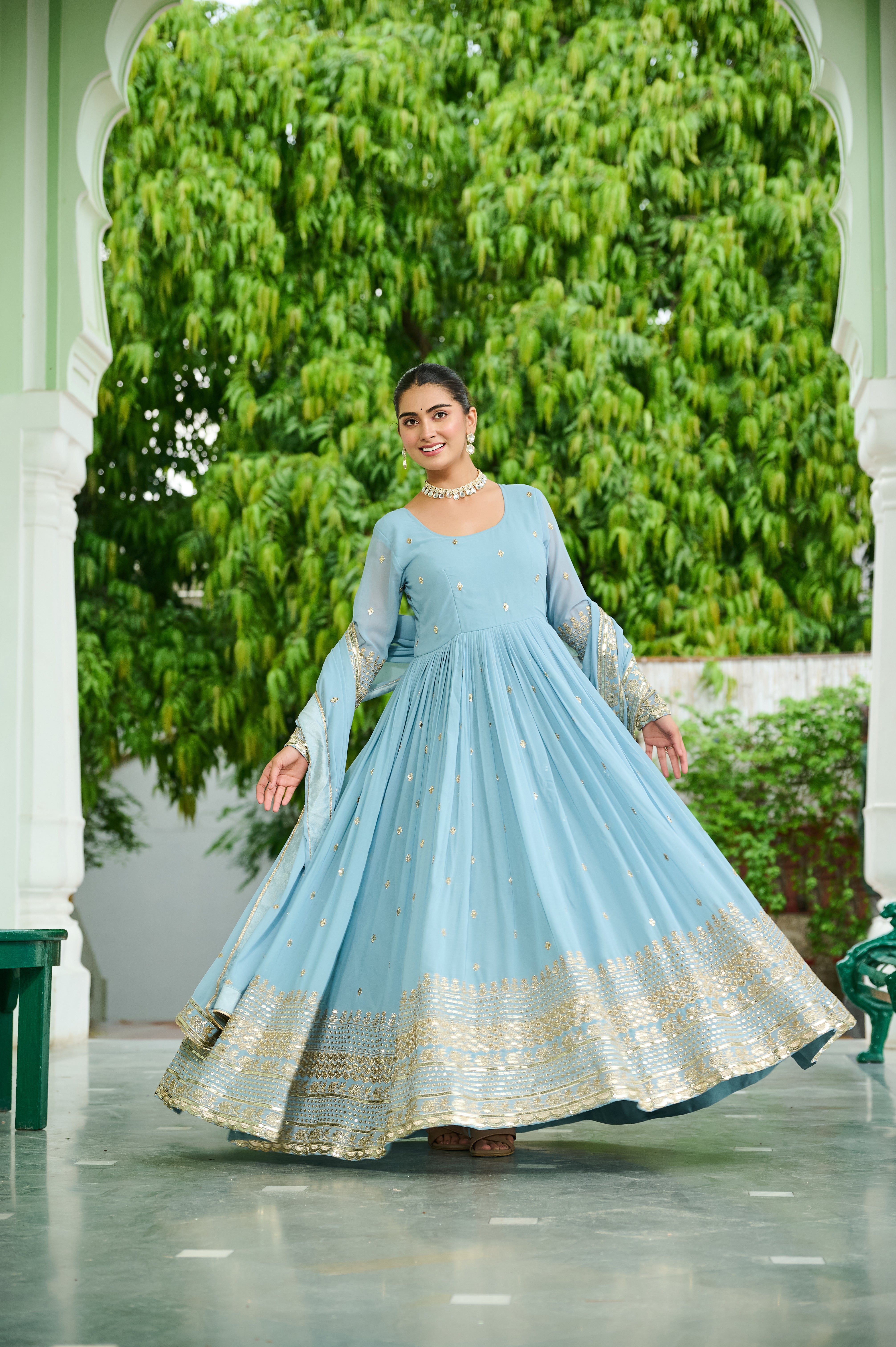 Georgette Embroidered Wedding Wear Gown With Dupatta