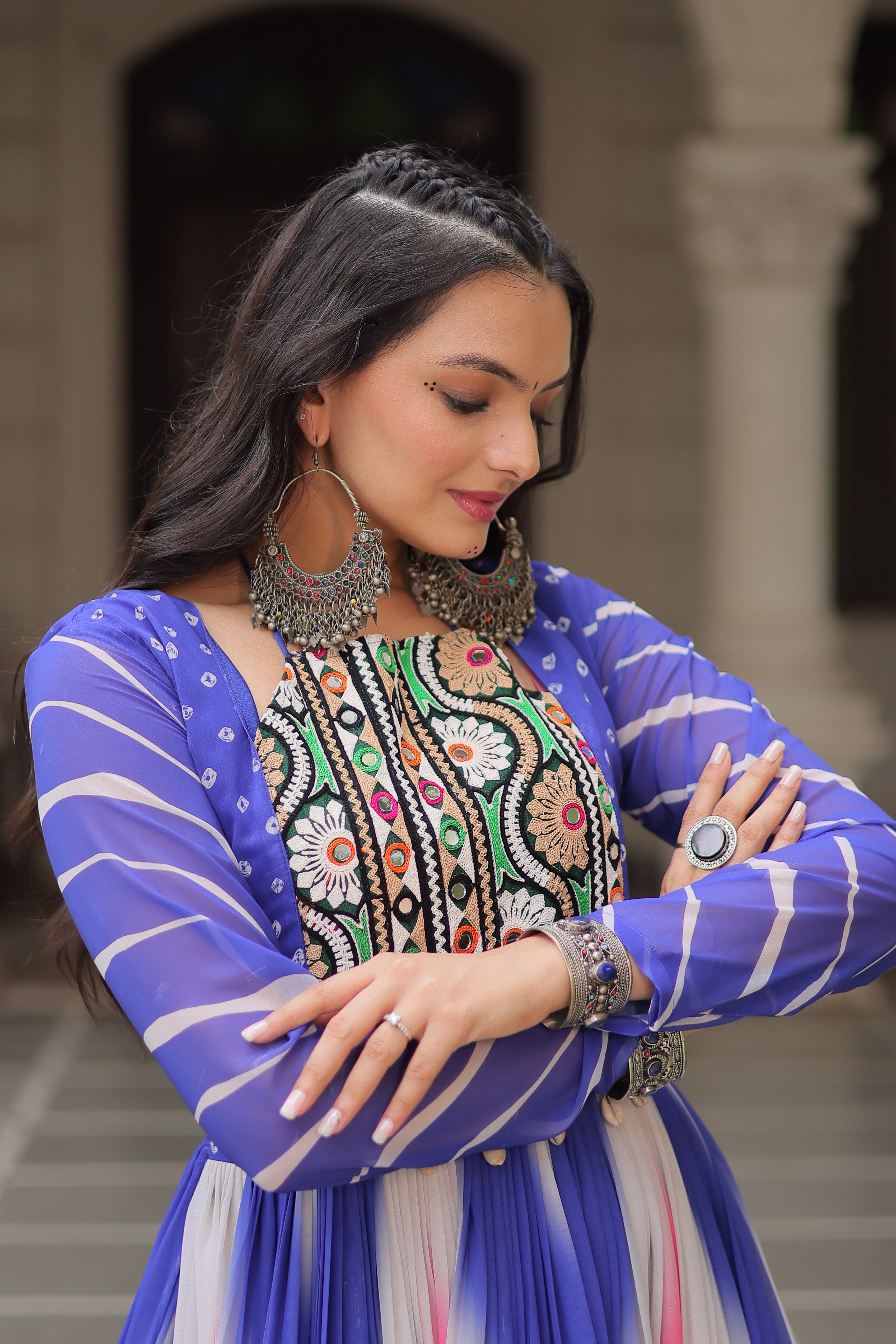 Multi-Color Georgette Bandhani Printed Navratri Wear Gown