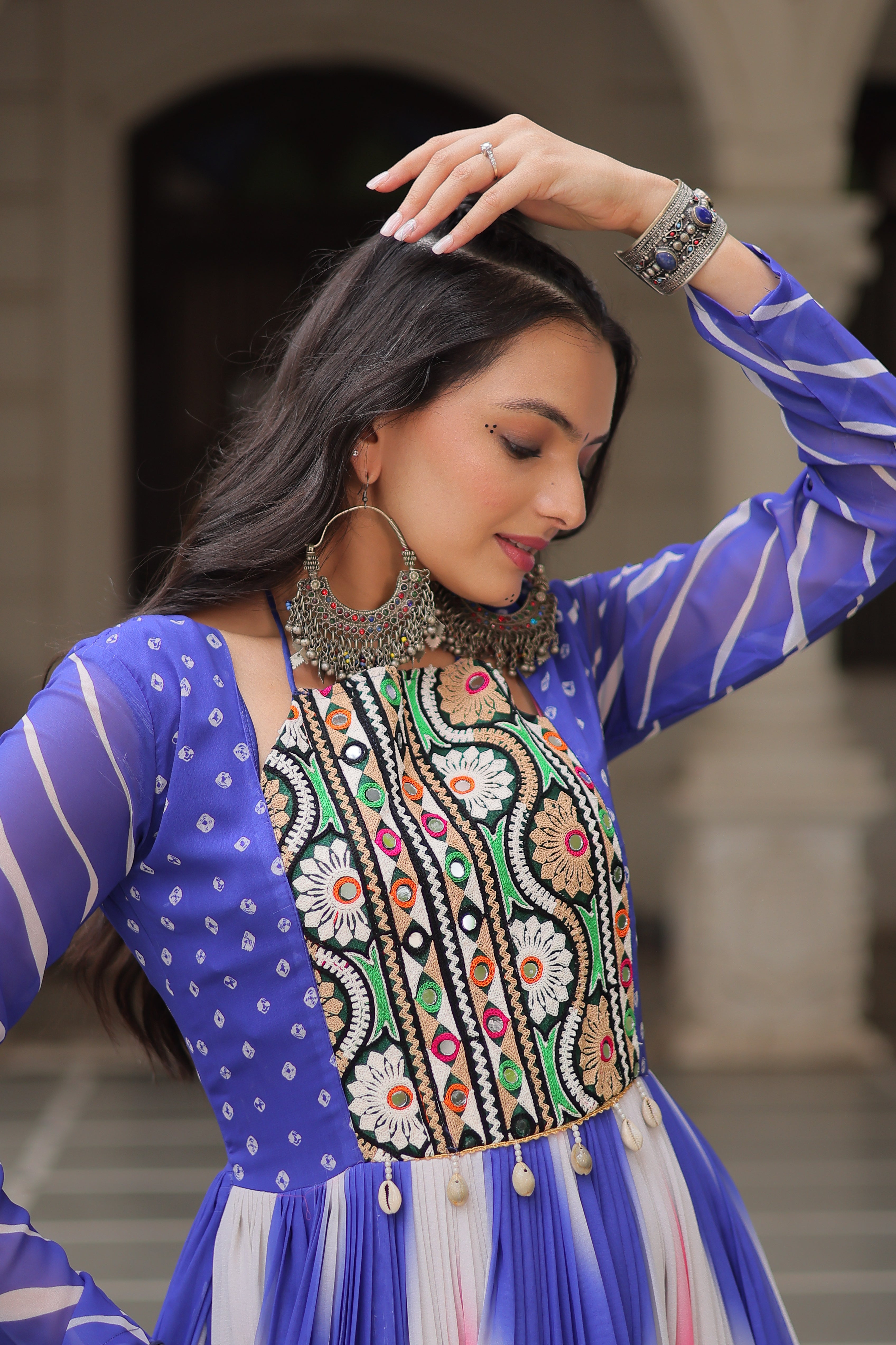 Multi-Color Georgette Bandhani Printed Navratri Wear Gown
