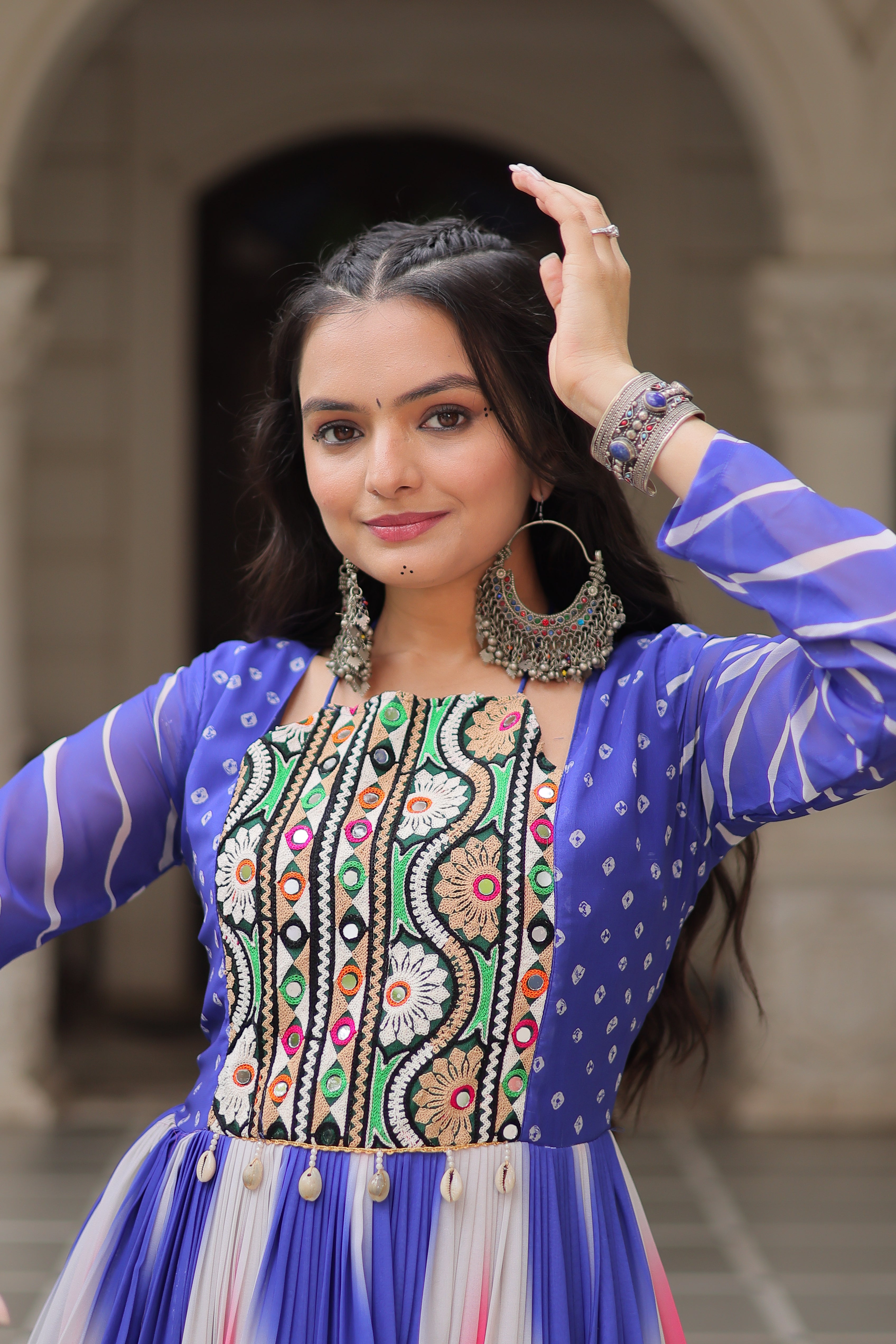 Multi-Color Georgette Bandhani Printed Navratri Wear Gown