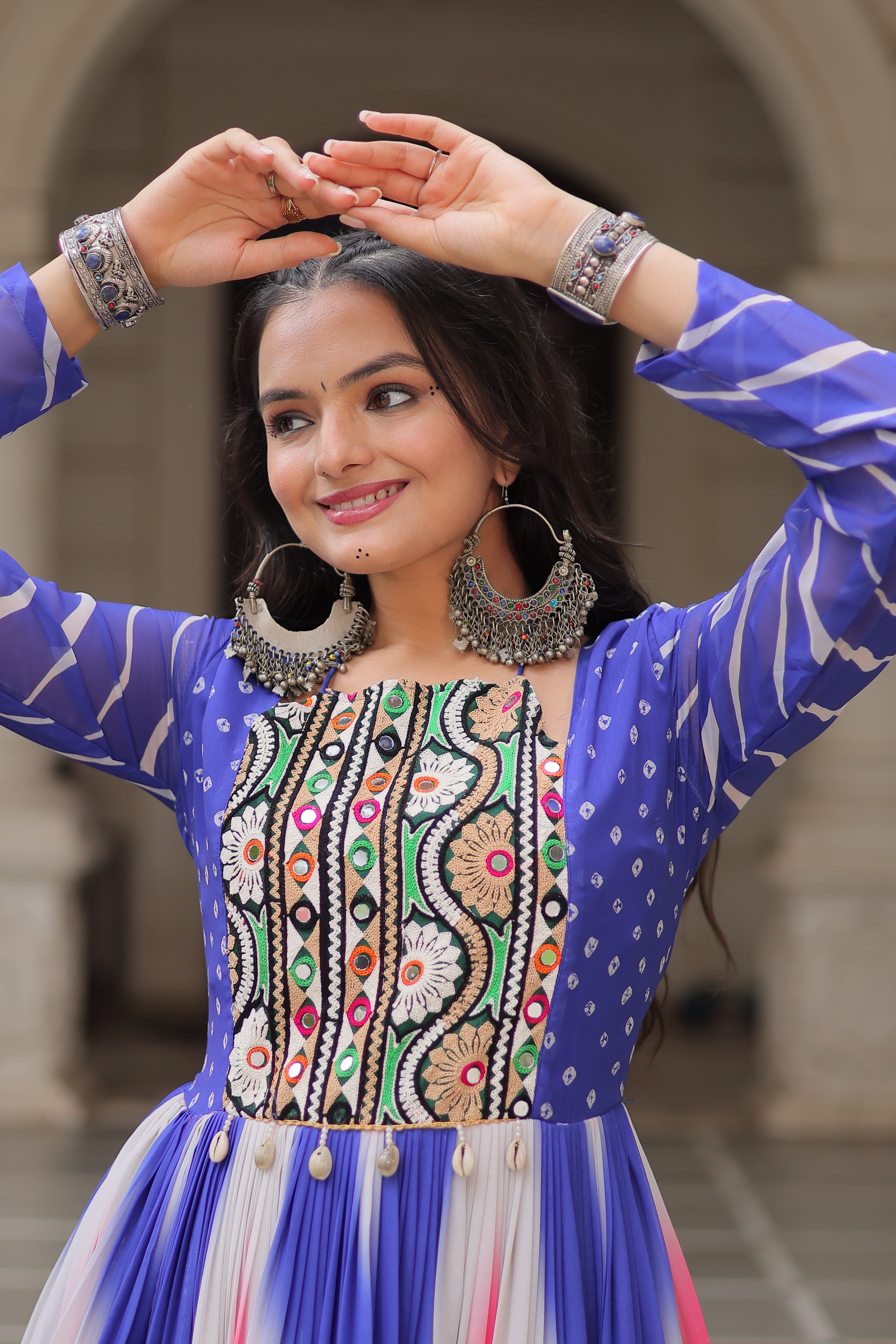 Multi-Color Georgette Bandhani Printed Navratri Wear Gown