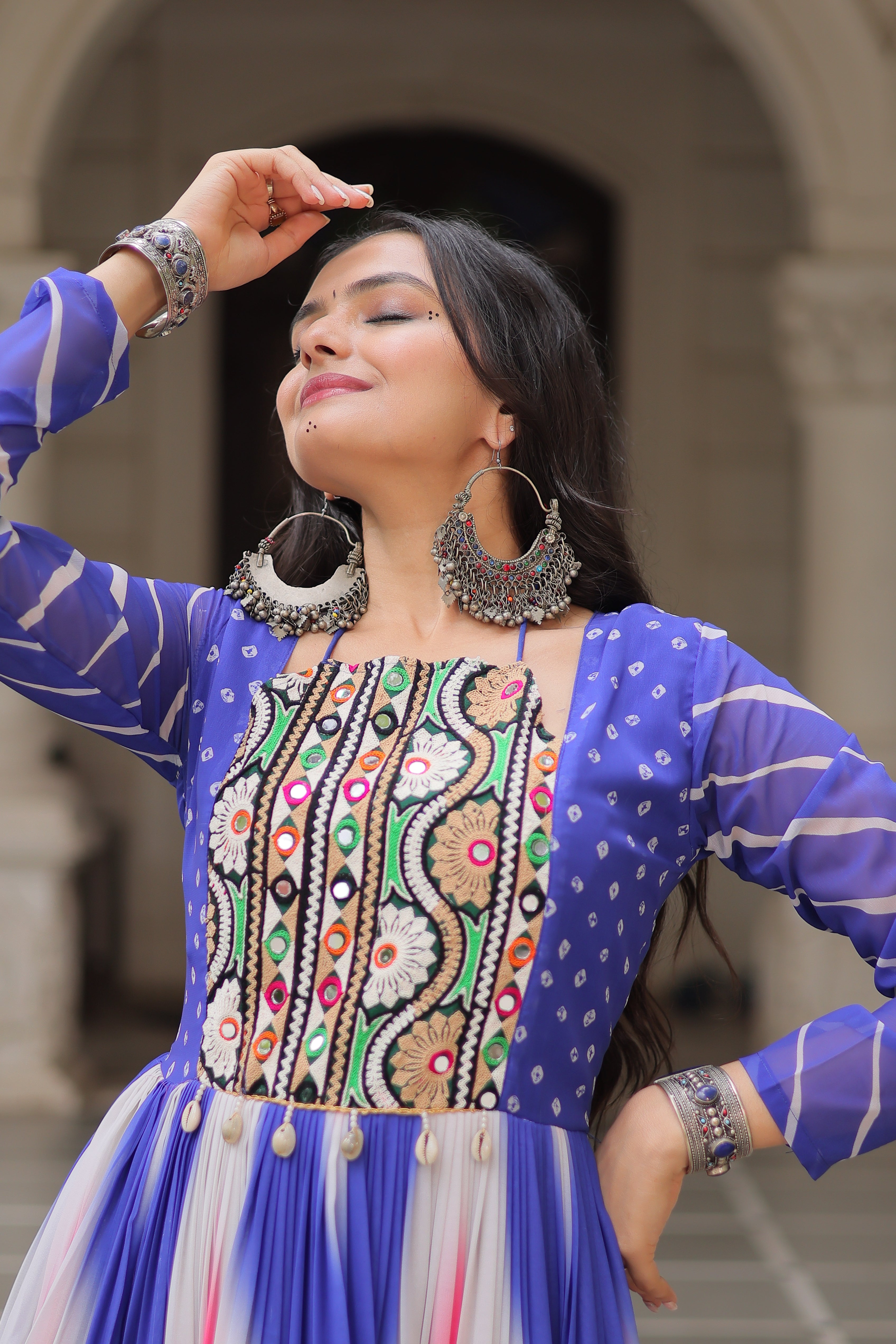 Multi-Color Georgette Bandhani Printed Navratri Wear Gown