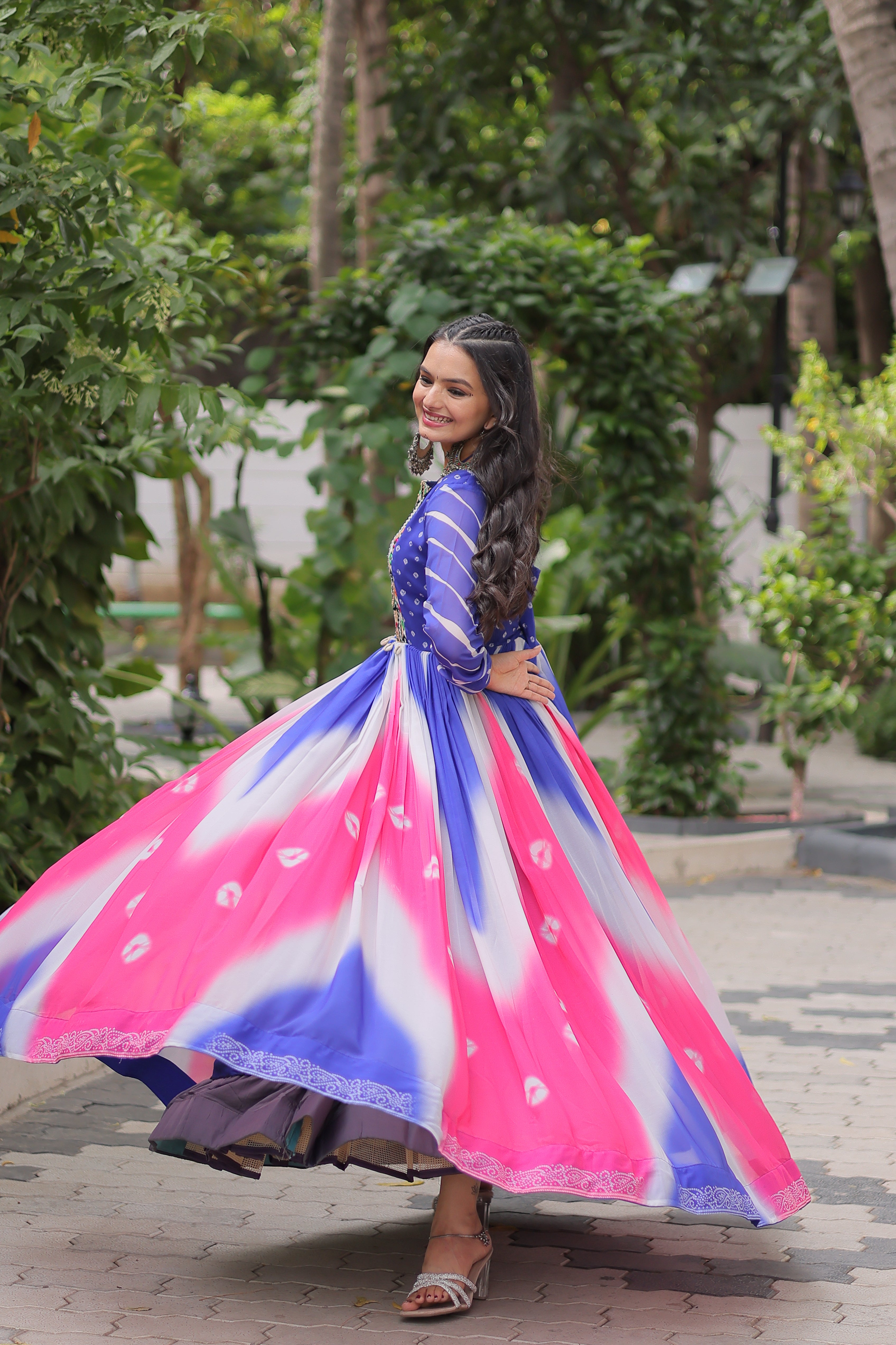 Multi-Color Georgette Bandhani Printed Navratri Wear Gown