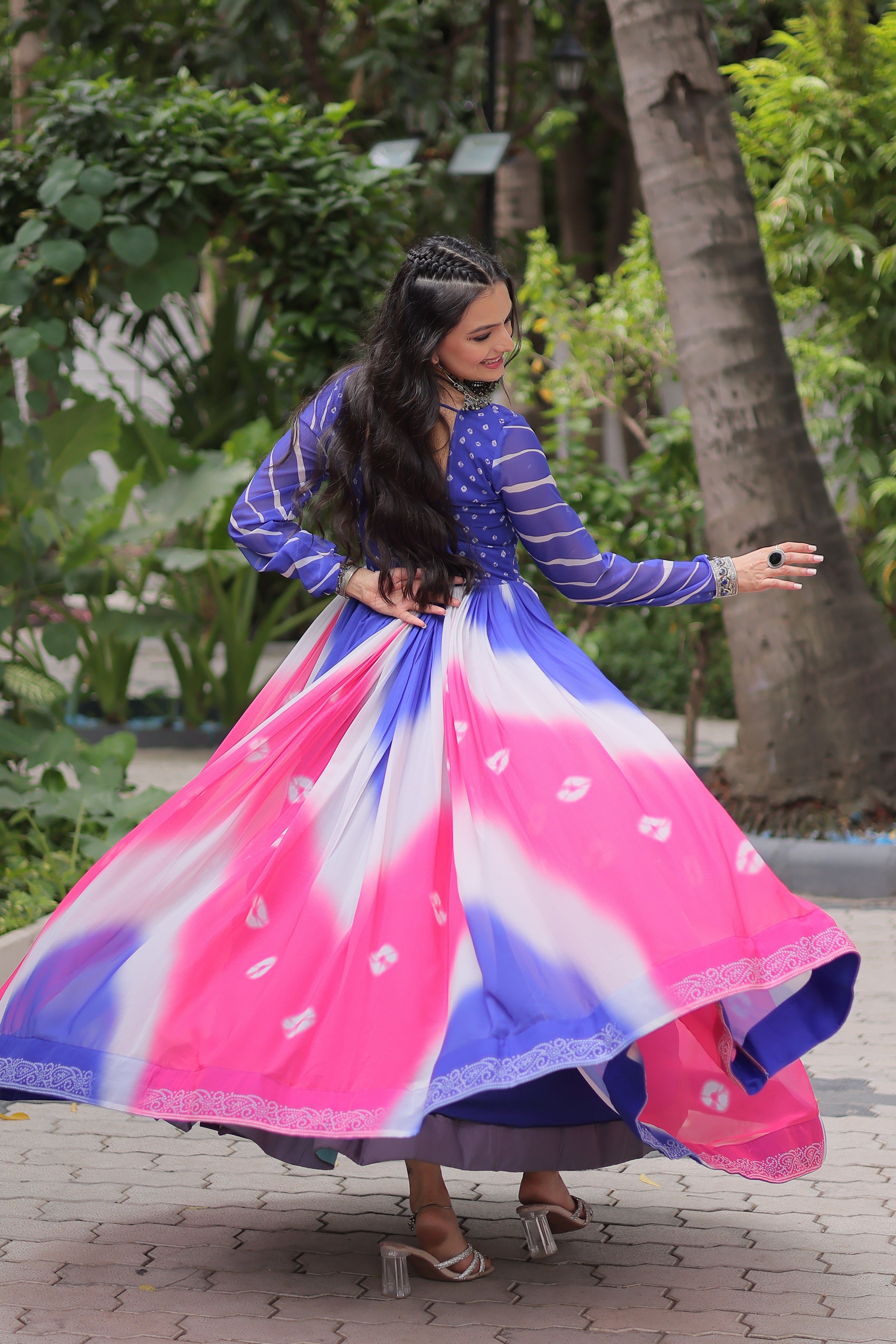 Multi-Color Georgette Bandhani Printed Navratri Wear Gown