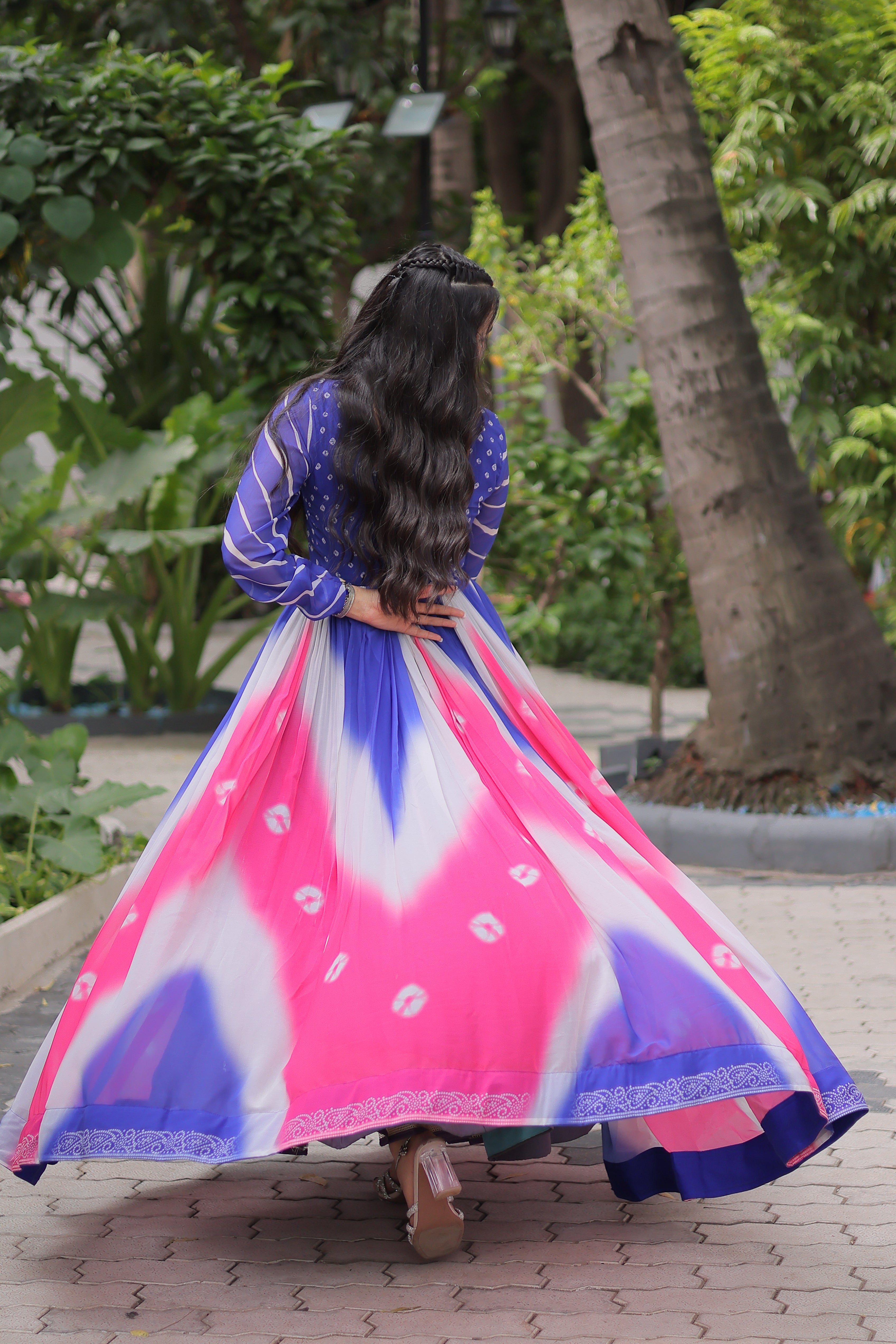 Multi-Color Georgette Bandhani Printed Navratri Wear Gown