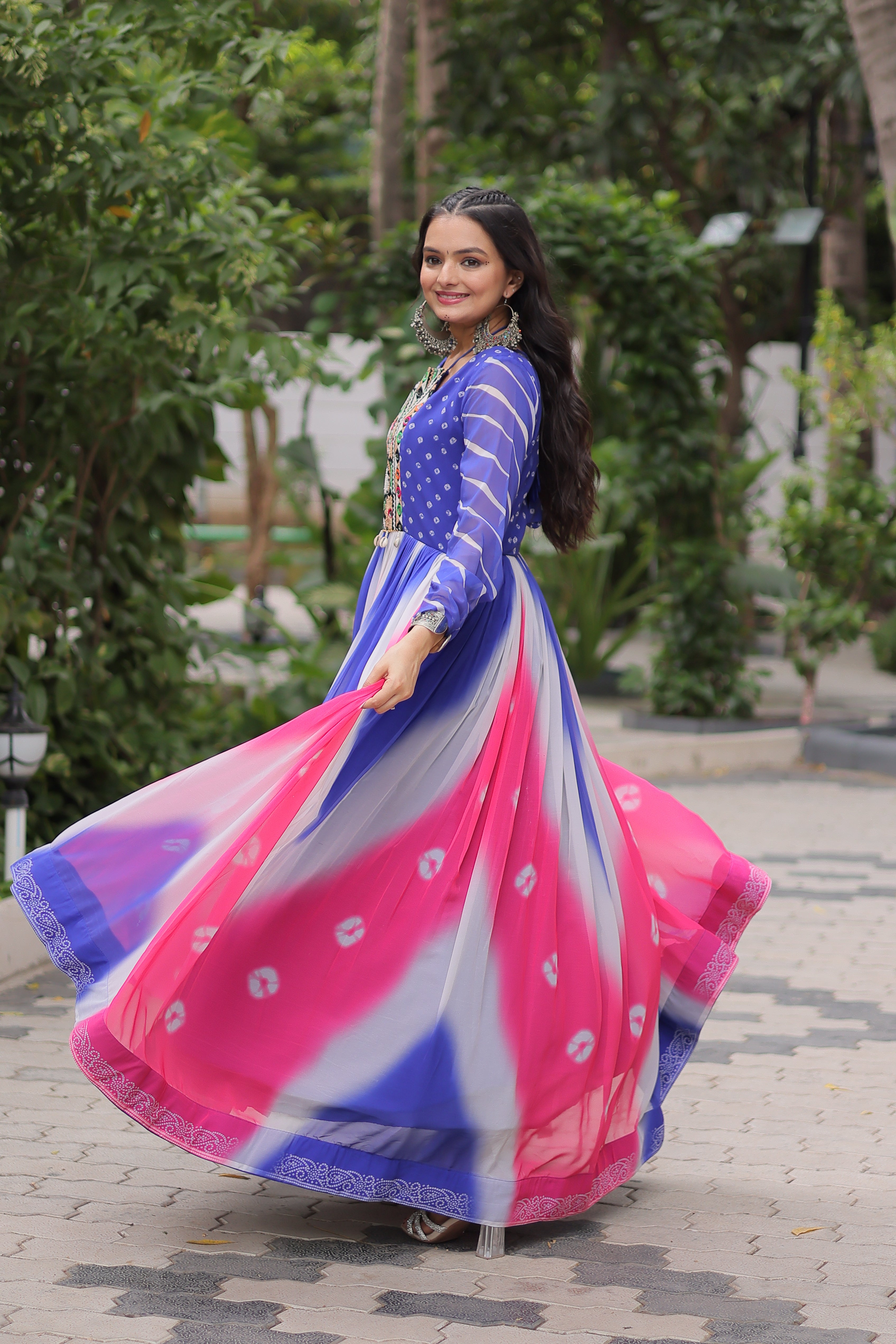 Multi-Color Georgette Bandhani Printed Navratri Wear Gown