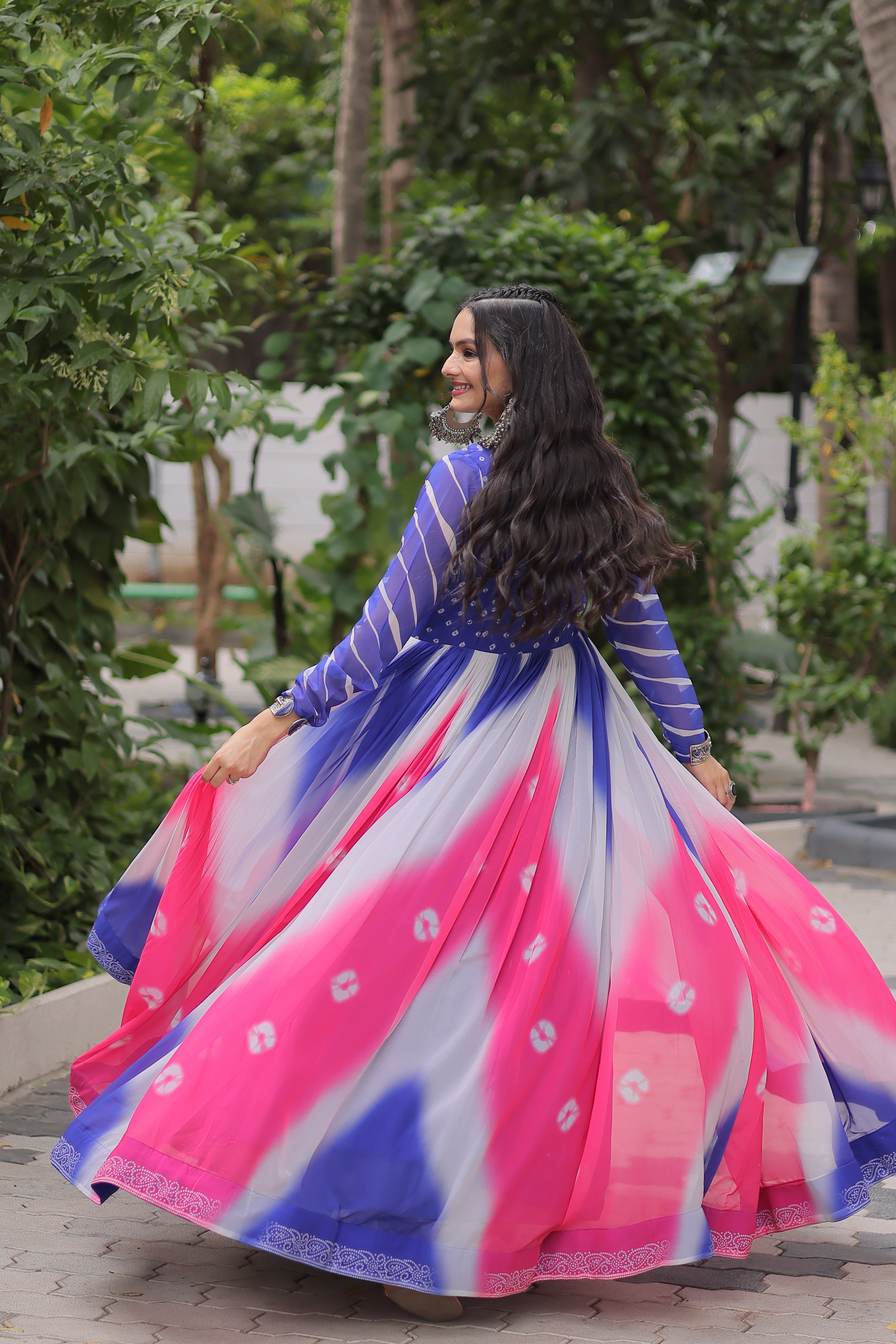 Multi-Color Georgette Bandhani Printed Navratri Wear Gown