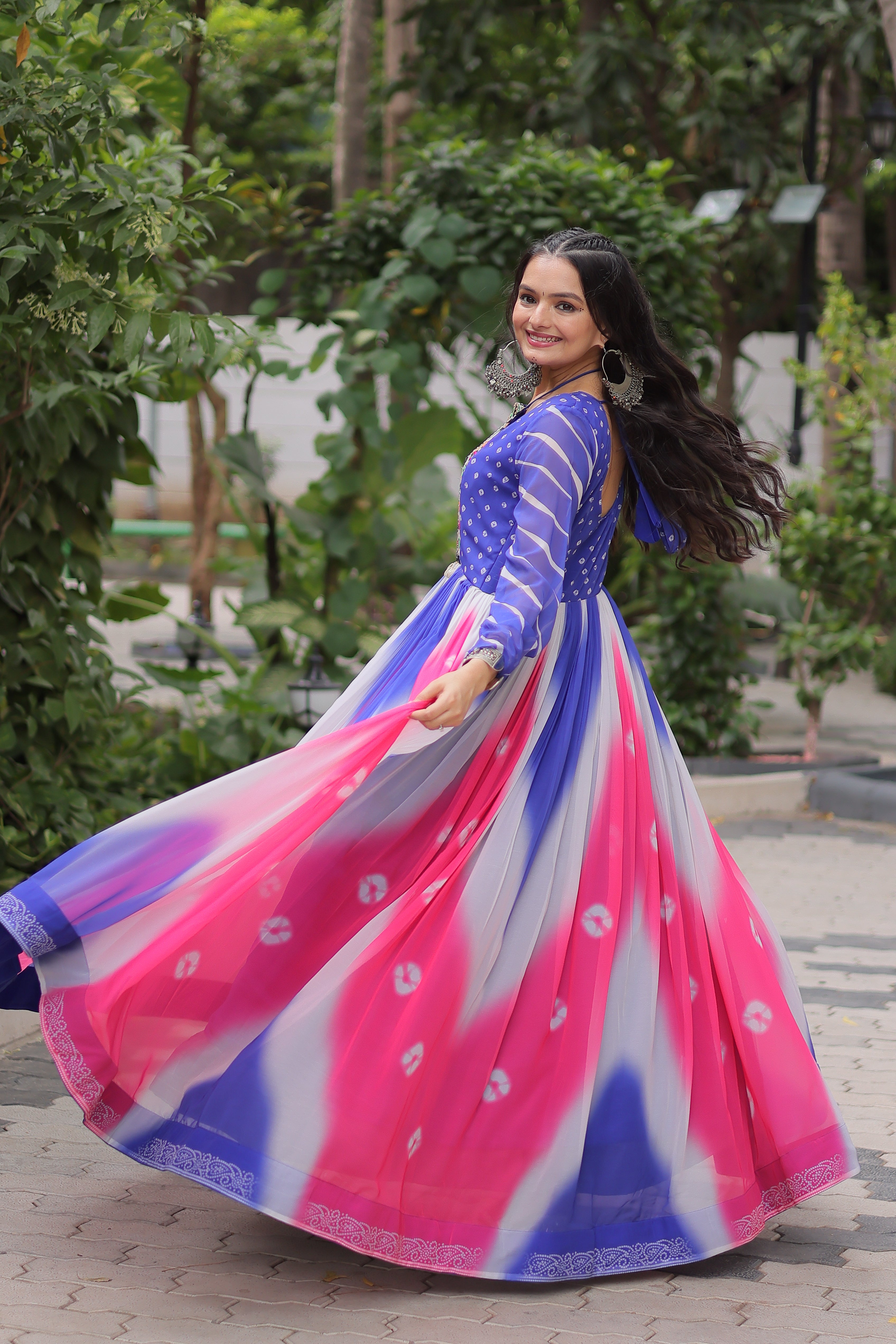 Multi-Color Georgette Bandhani Printed Navratri Wear Gown