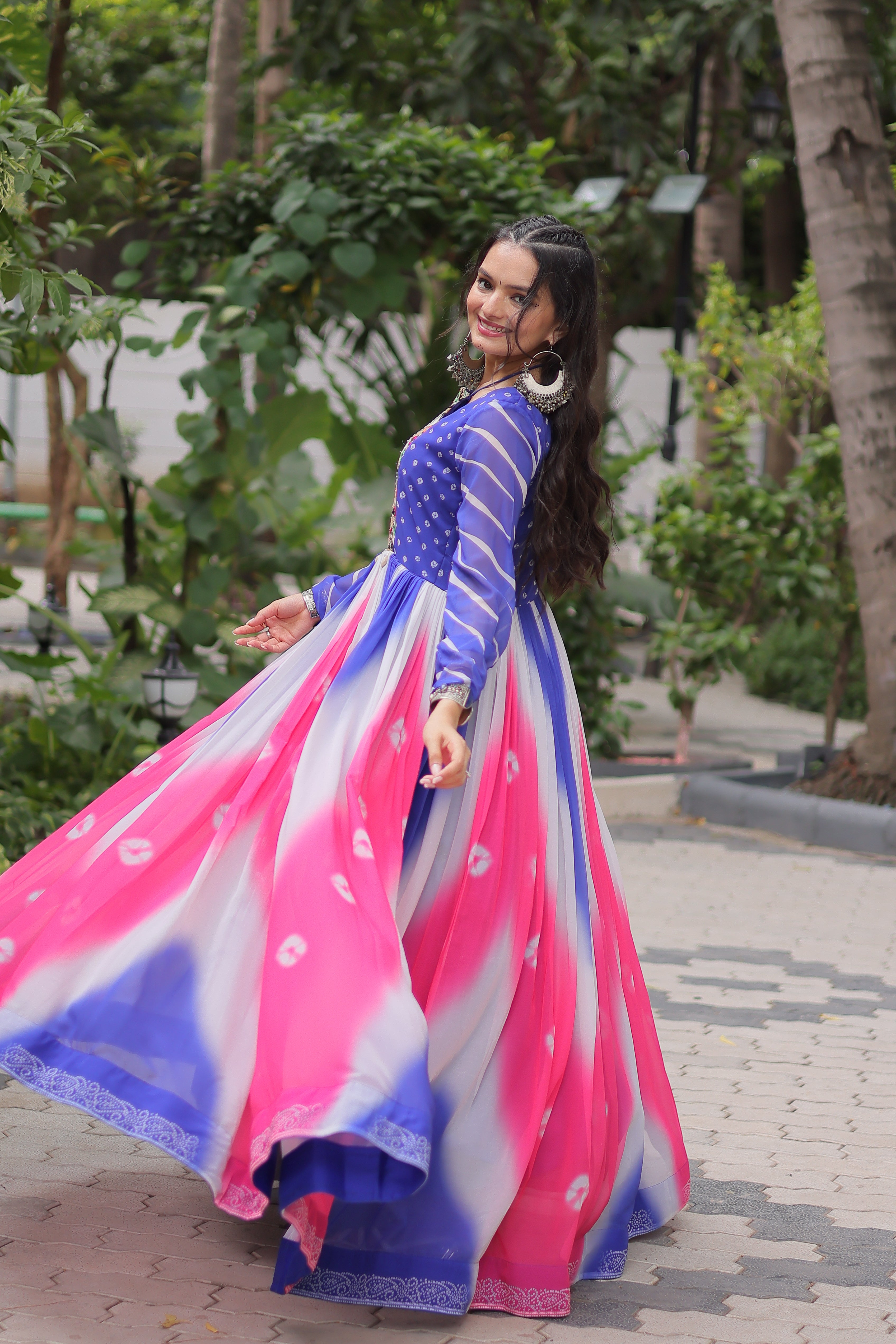 Multi-Color Georgette Bandhani Printed Navratri Wear Gown