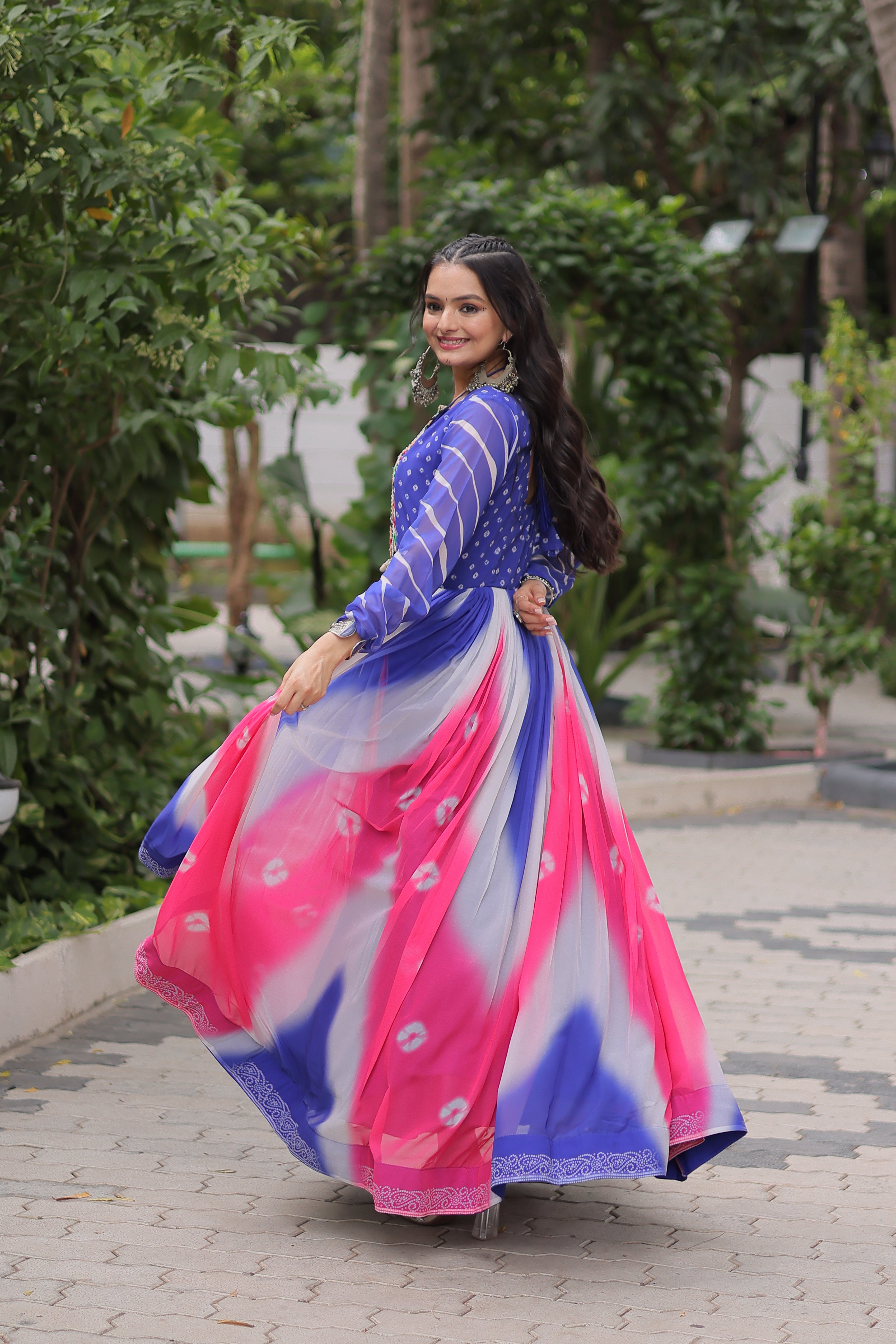 Multi-Color Georgette Bandhani Printed Navratri Wear Gown