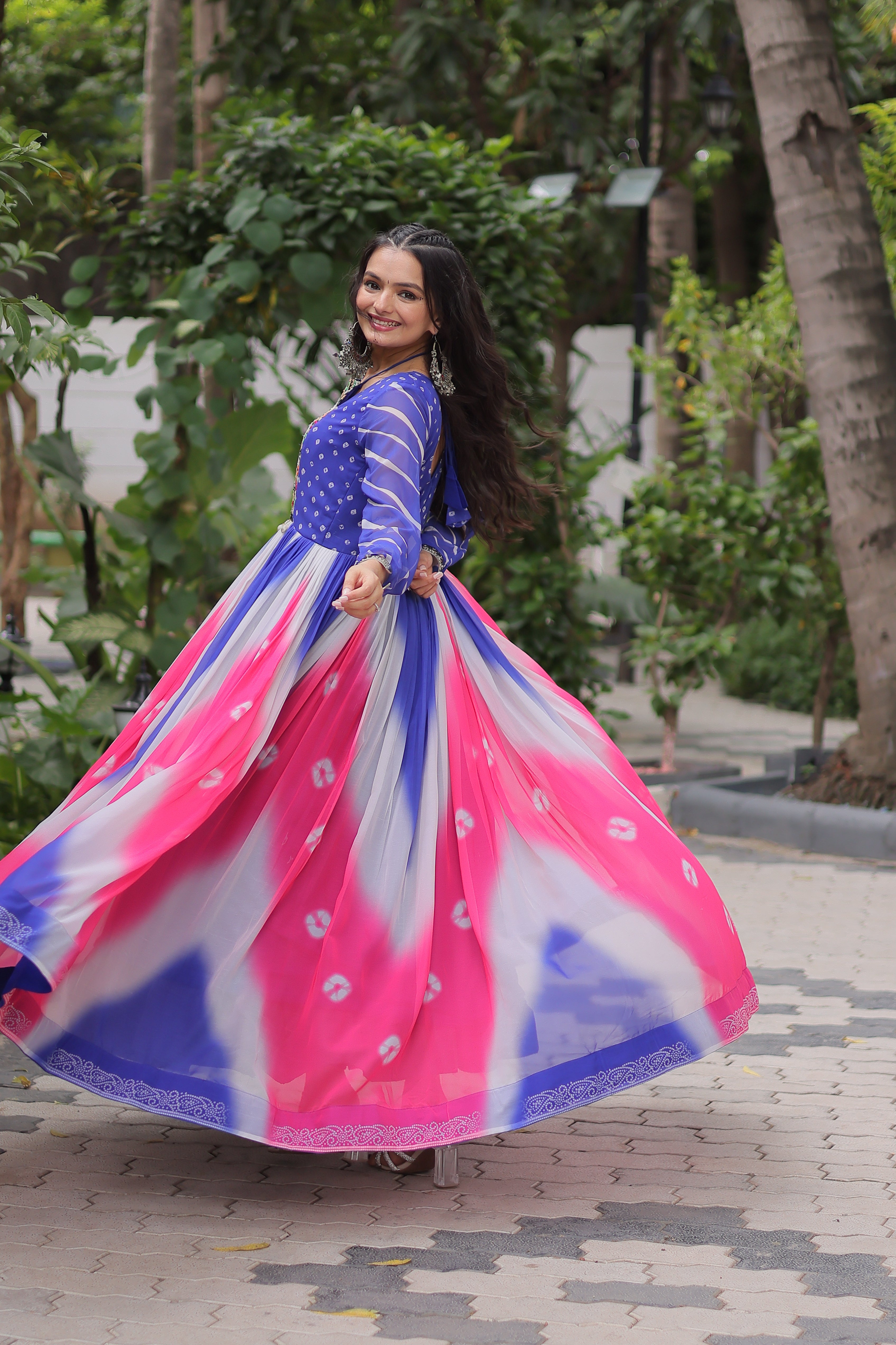 Multi-Color Georgette Bandhani Printed Navratri Wear Gown