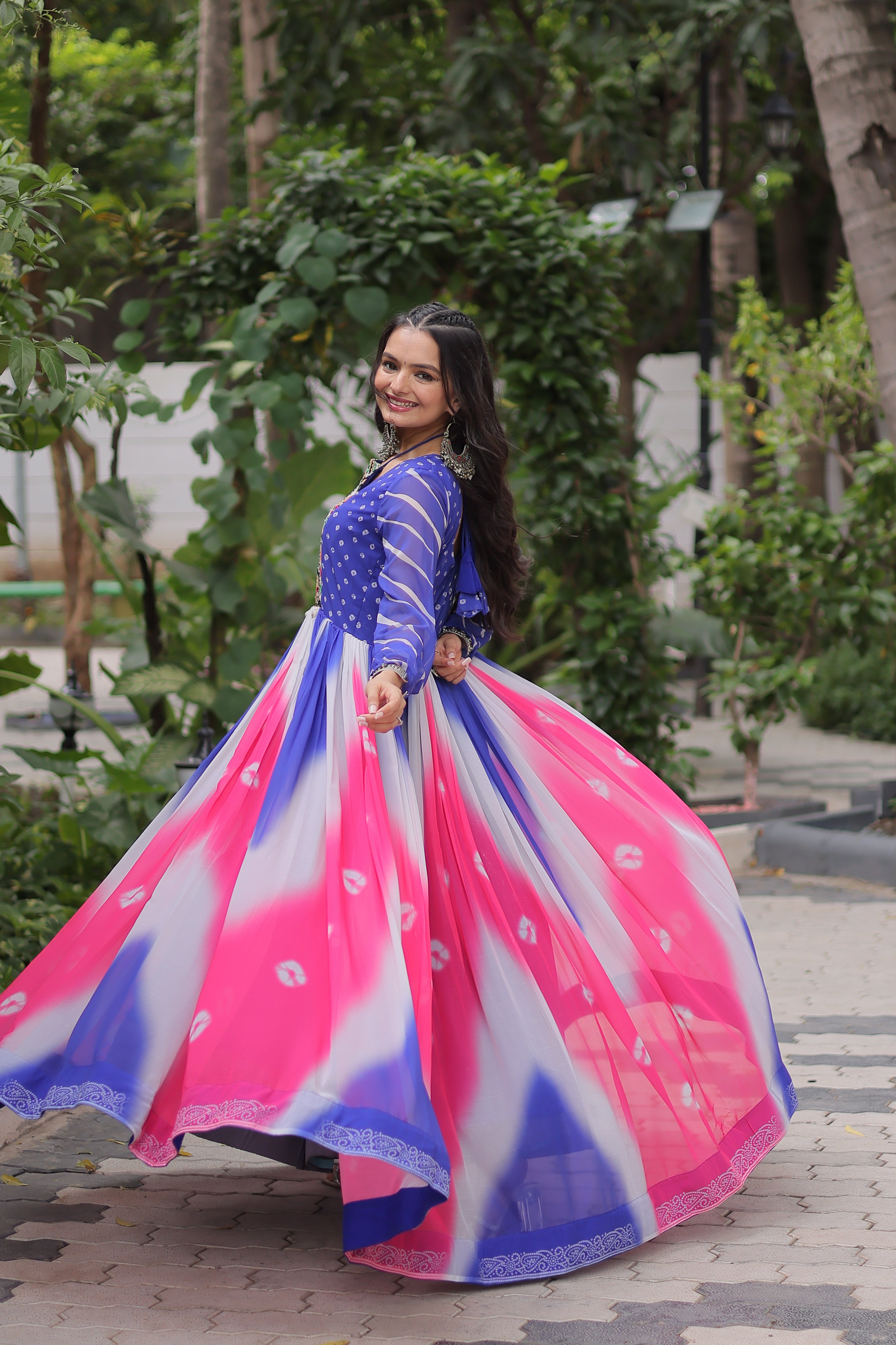 Multi-Color Georgette Bandhani Printed Navratri Wear Gown