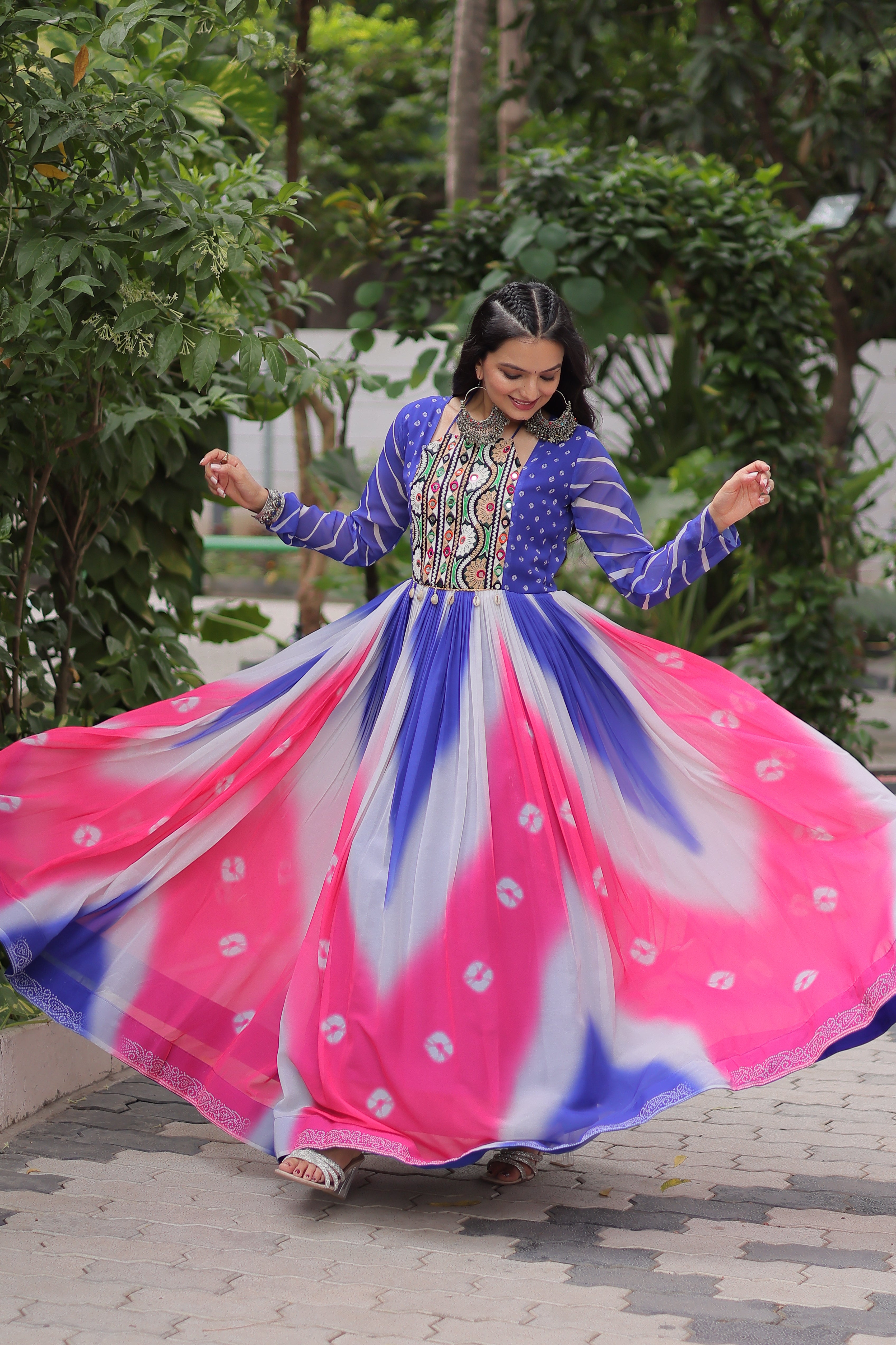Multi-Color Georgette Bandhani Printed Navratri Wear Gown