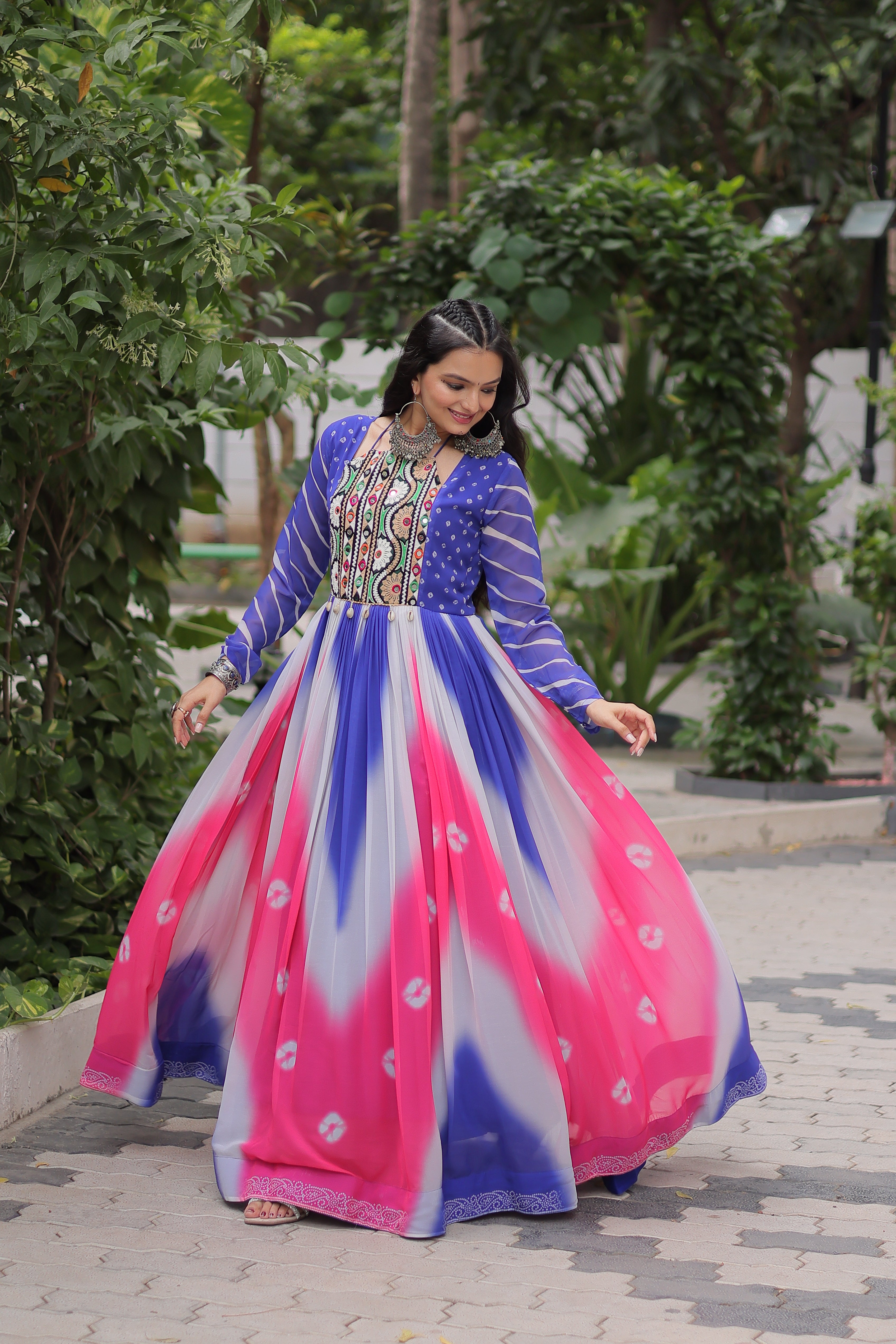 Multi-Color Georgette Bandhani Printed Navratri Wear Gown