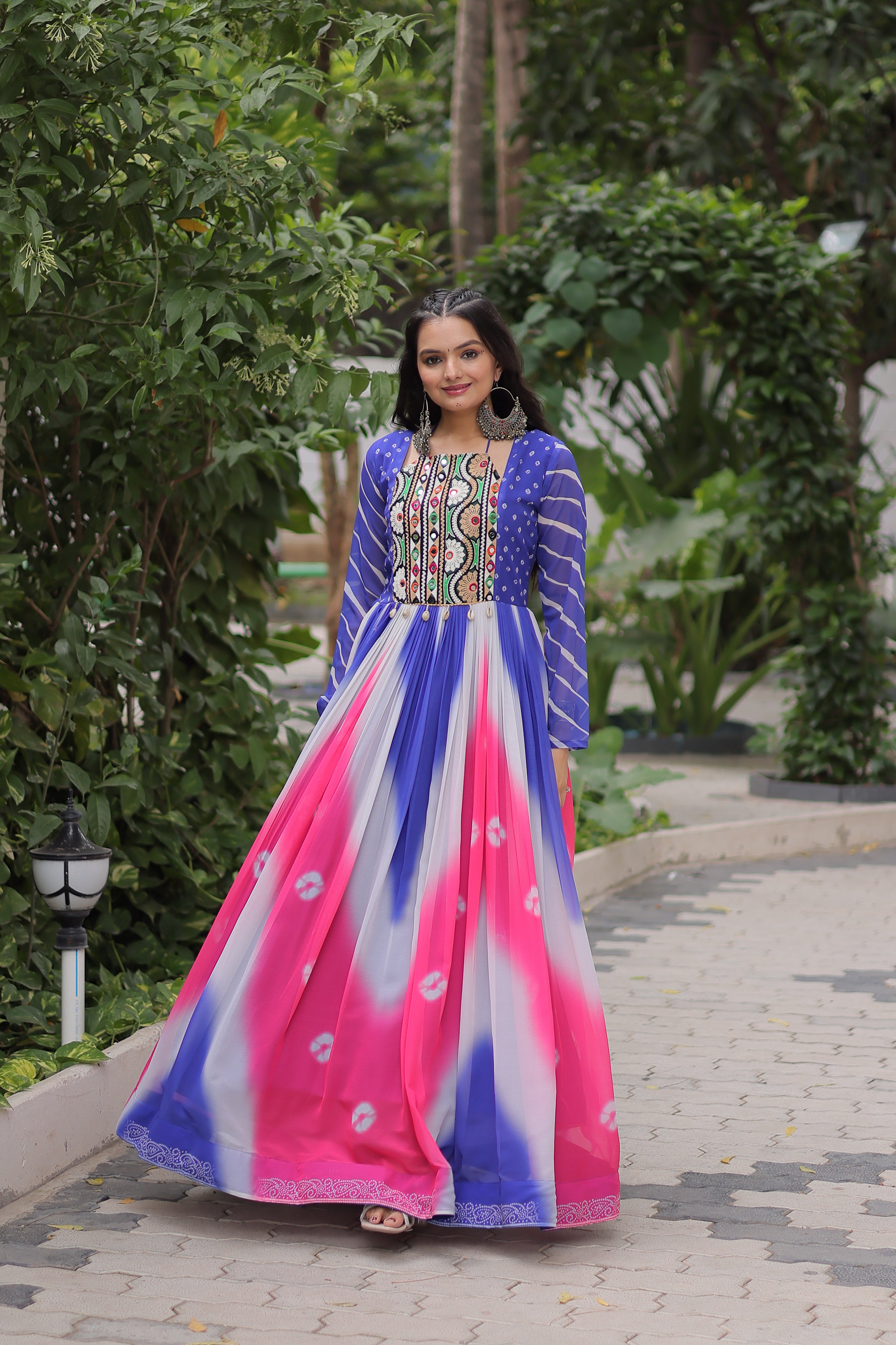 Multi-Color Georgette Bandhani Printed Navratri Wear Gown