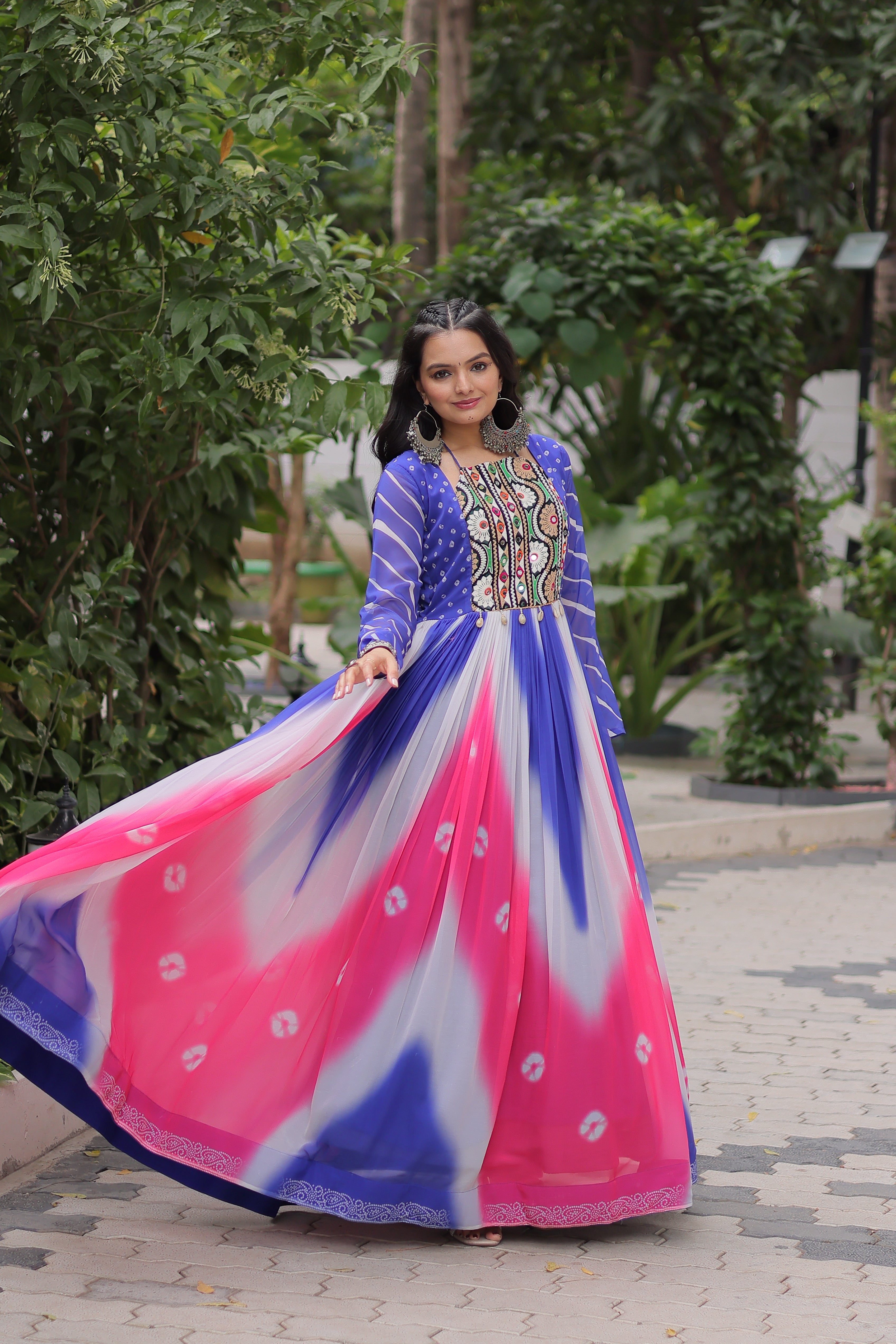Multi-Color Georgette Bandhani Printed Navratri Wear Gown