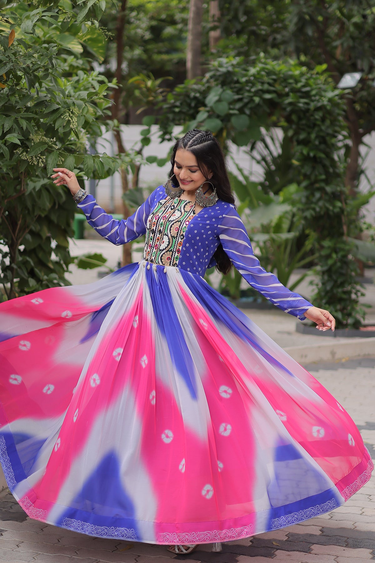 Multi-Color Georgette Bandhani Printed Navratri Wear Gown