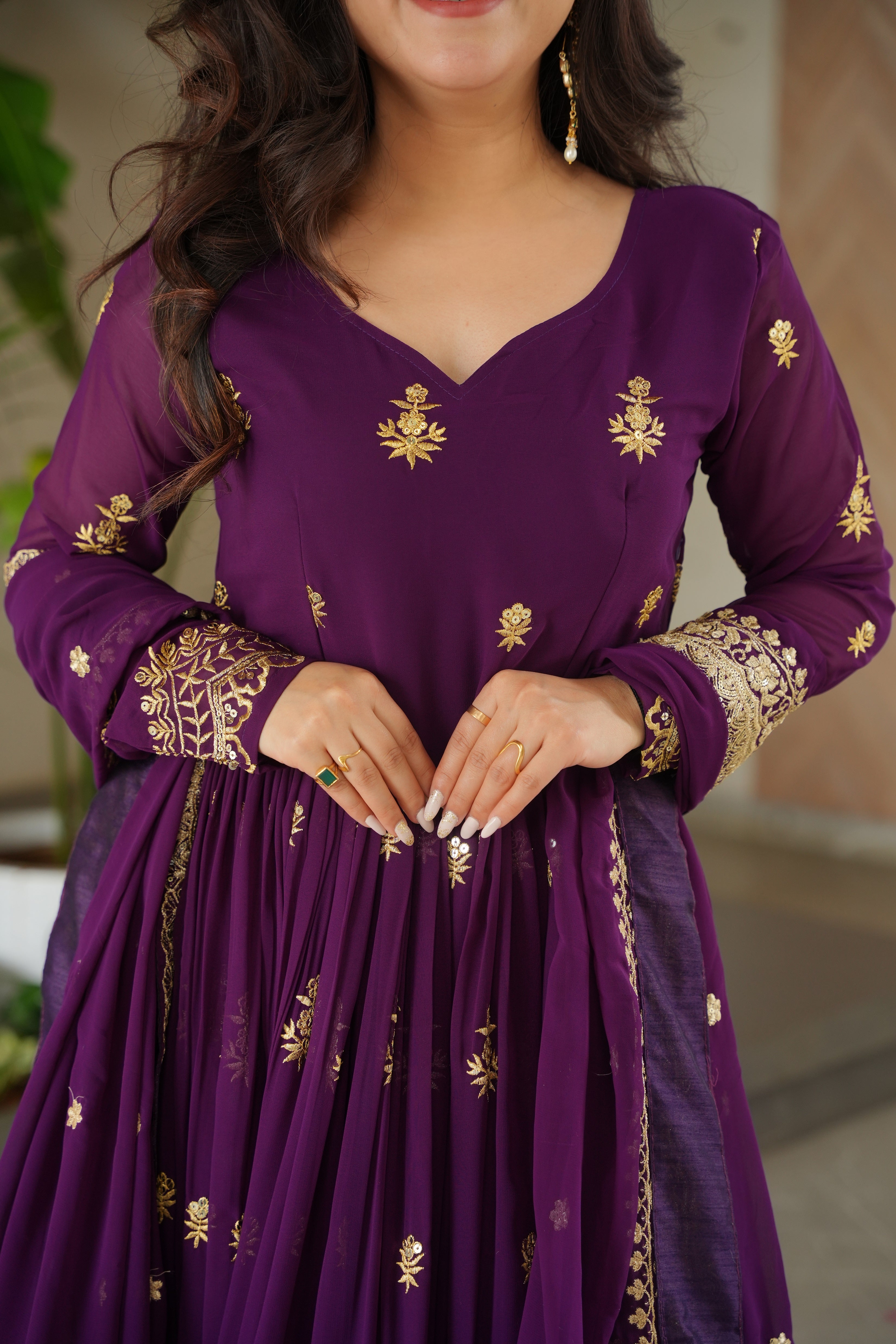 Purple Georgette Sequins Embroidered Gown With Dupatta