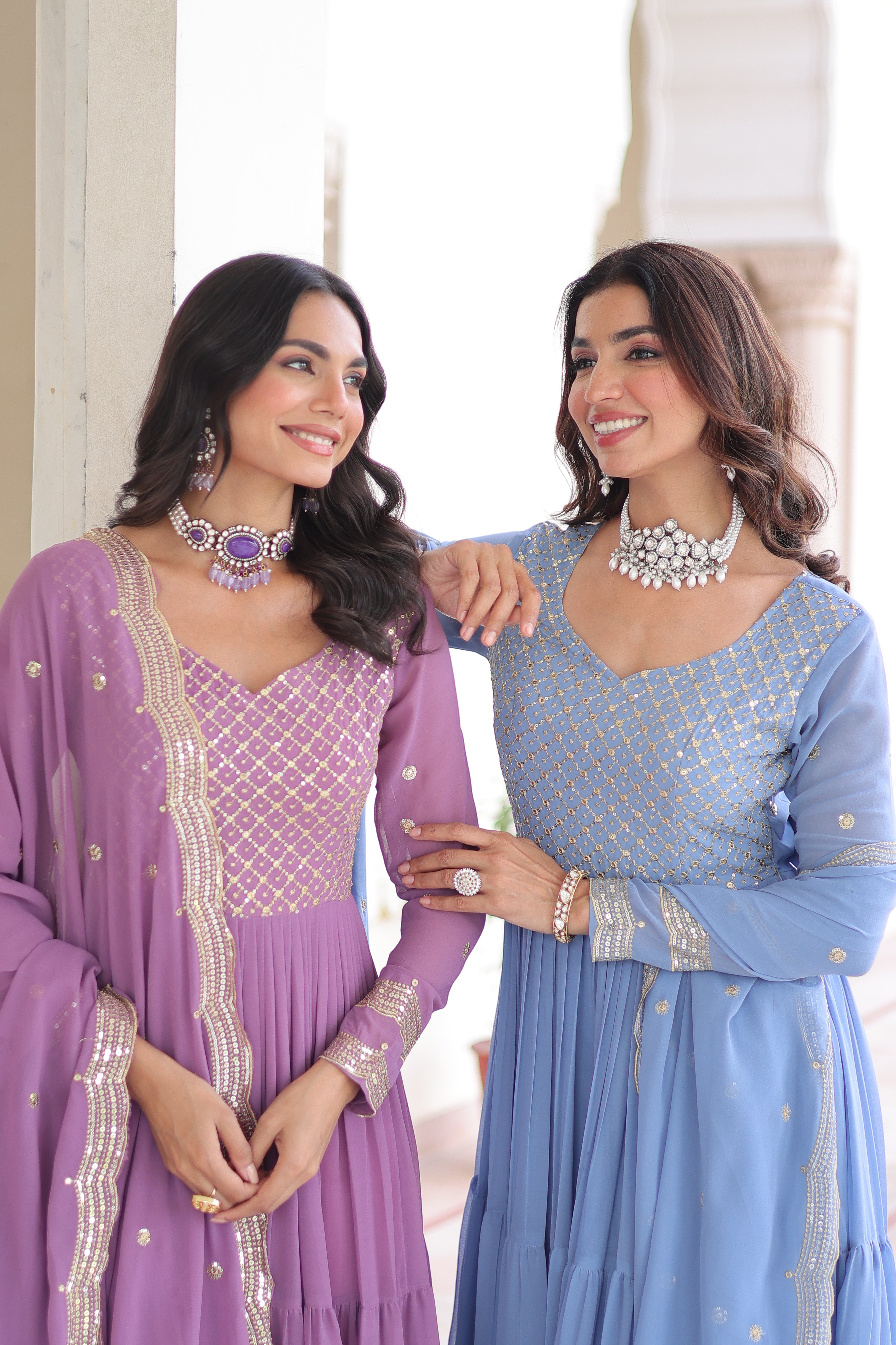 Georgette Zari Embroidered Gown With Dupatta