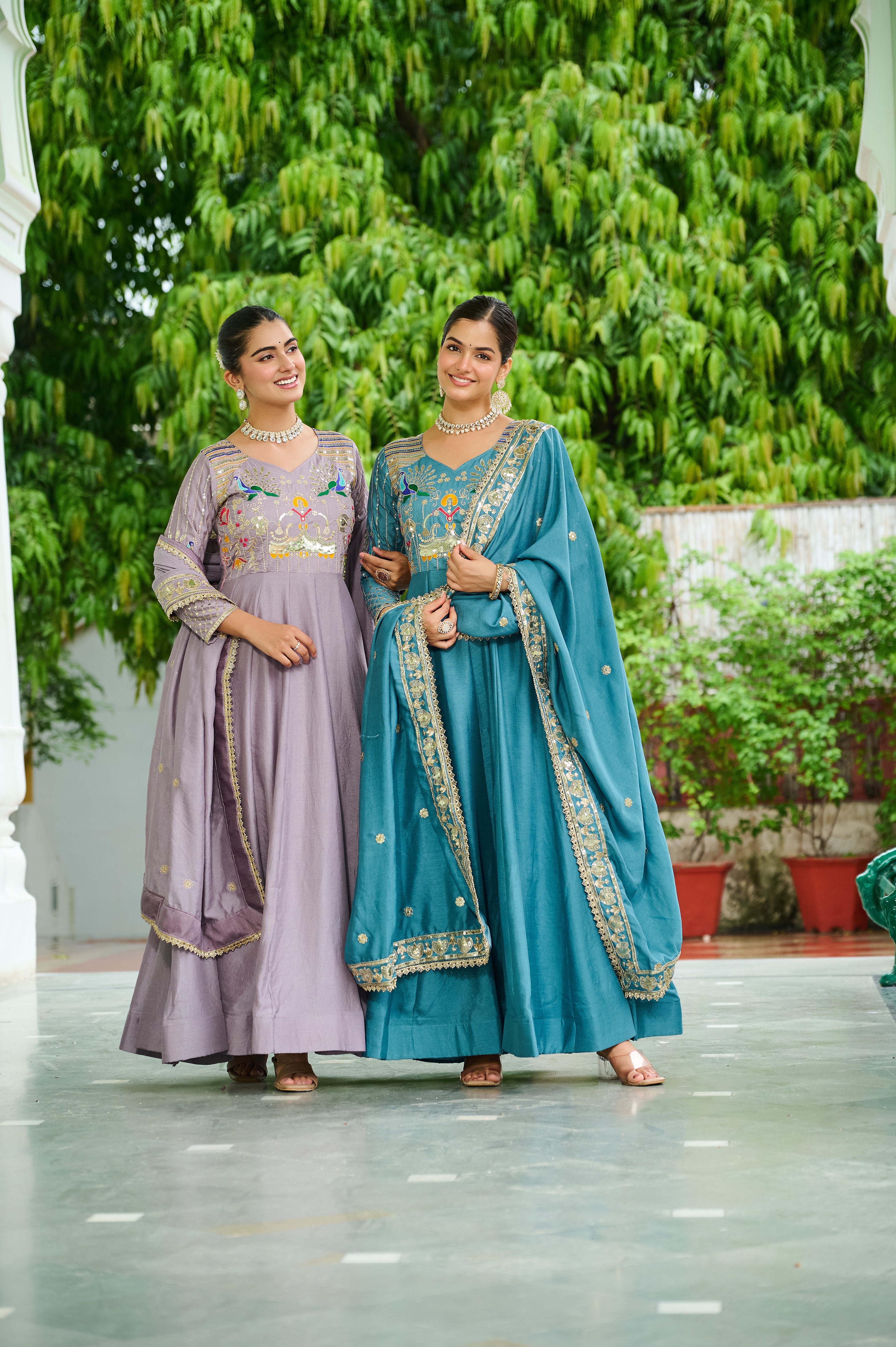 Silk Sequins Festive Wear Gown With Dupatta