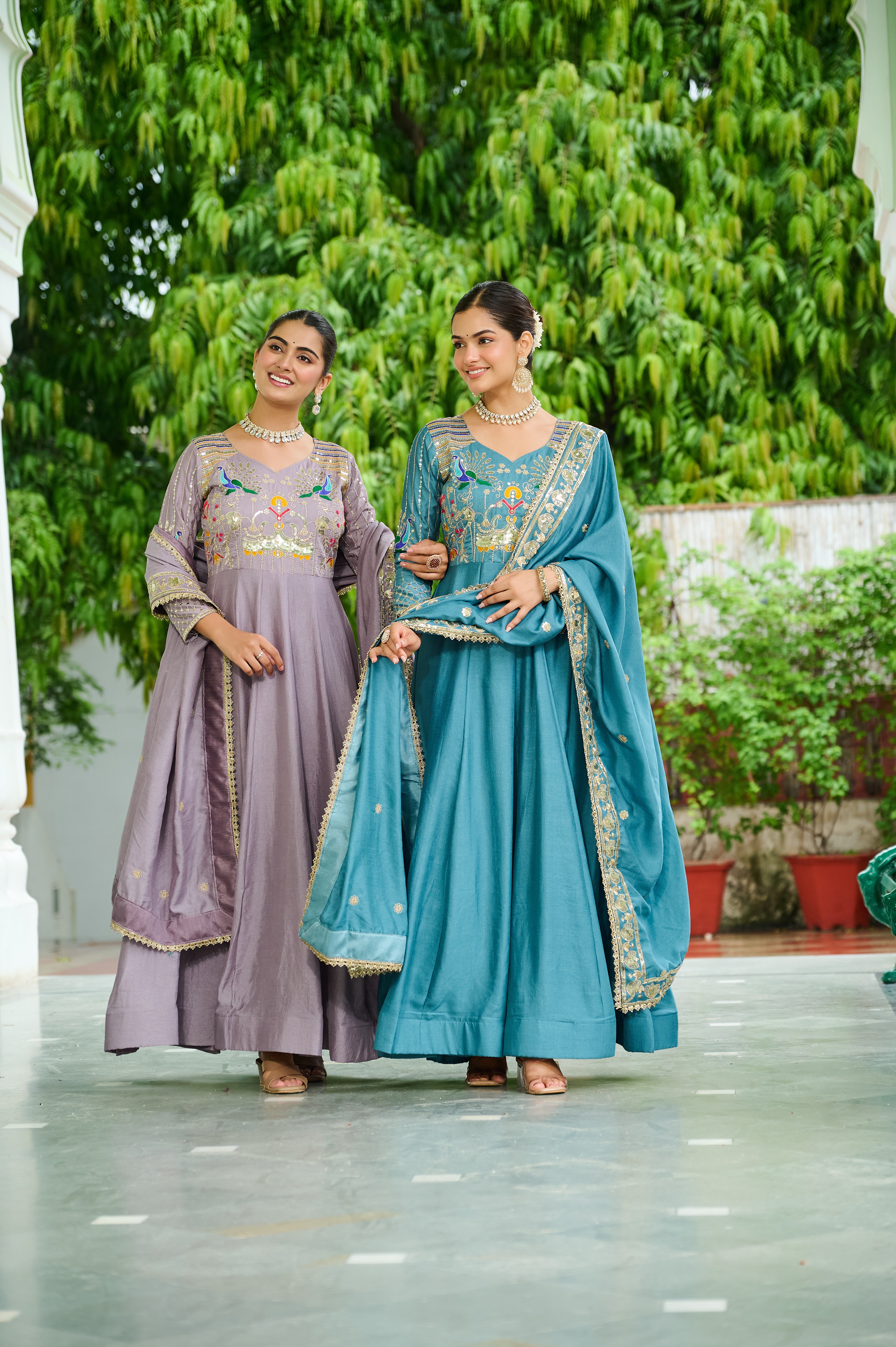 Silk Sequins Festive Wear Gown With Dupatta