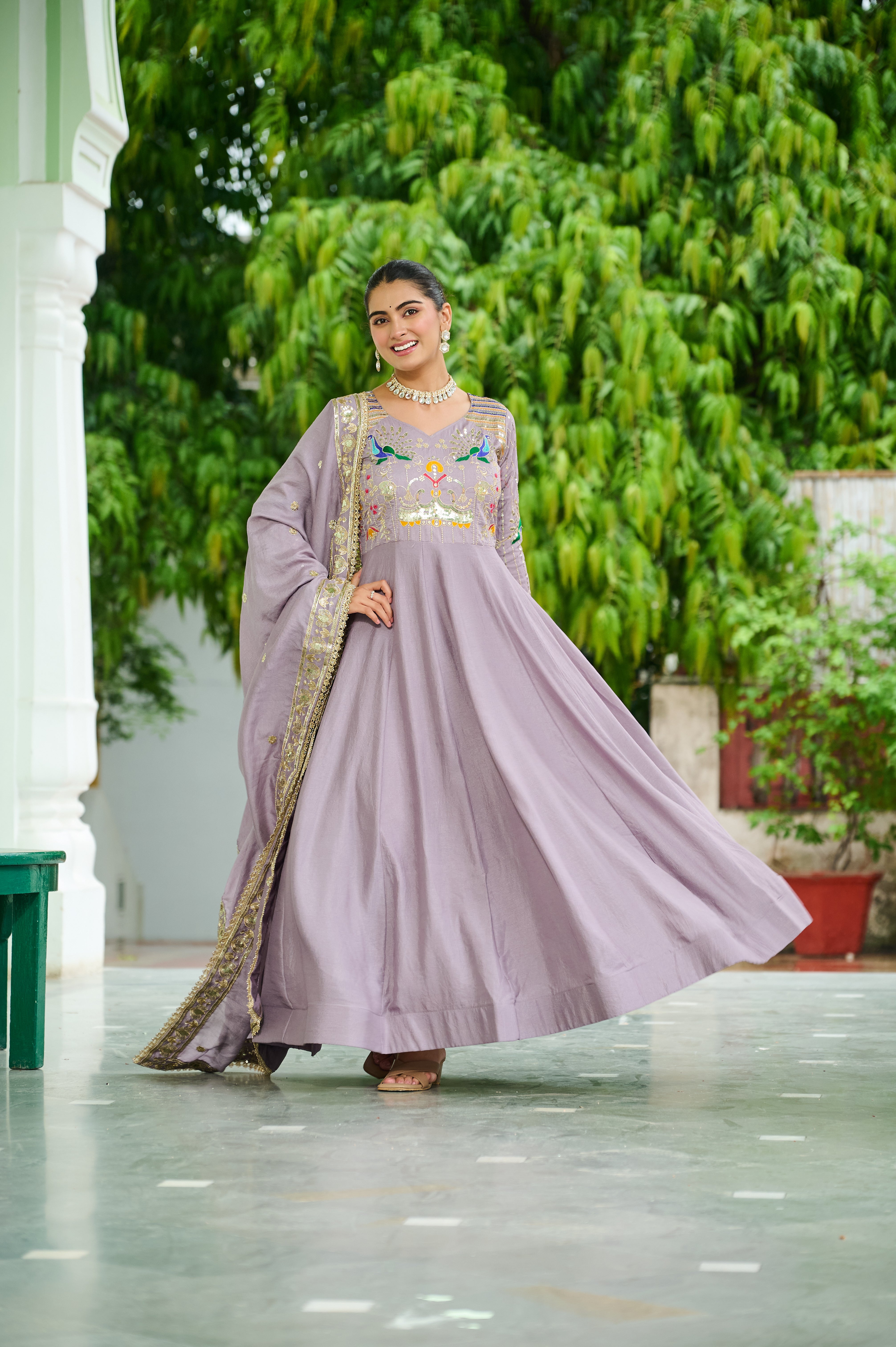 Silk Sequins Festive Wear Gown With Dupatta