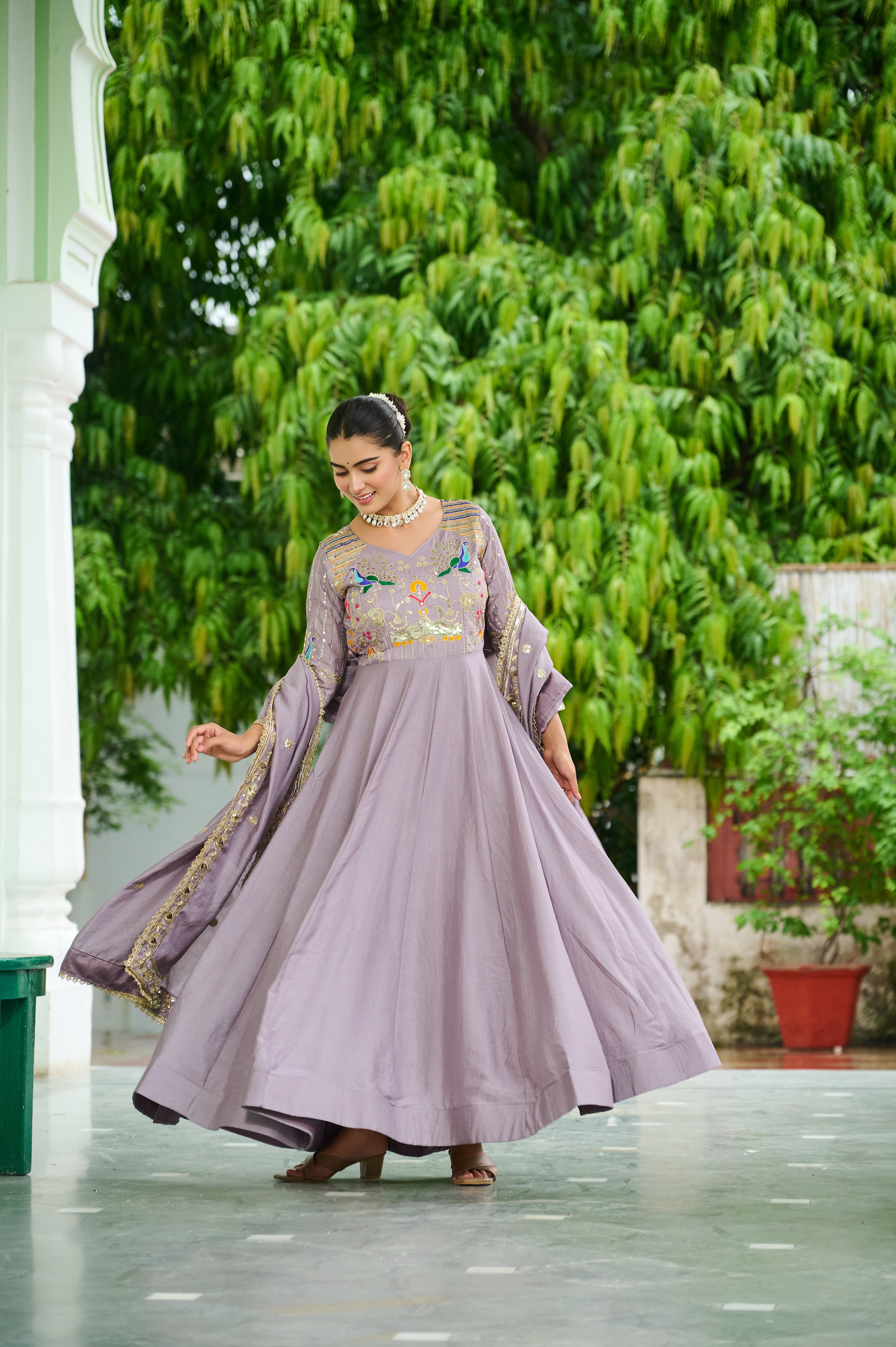 Silk Sequins Festive Wear Gown With Dupatta