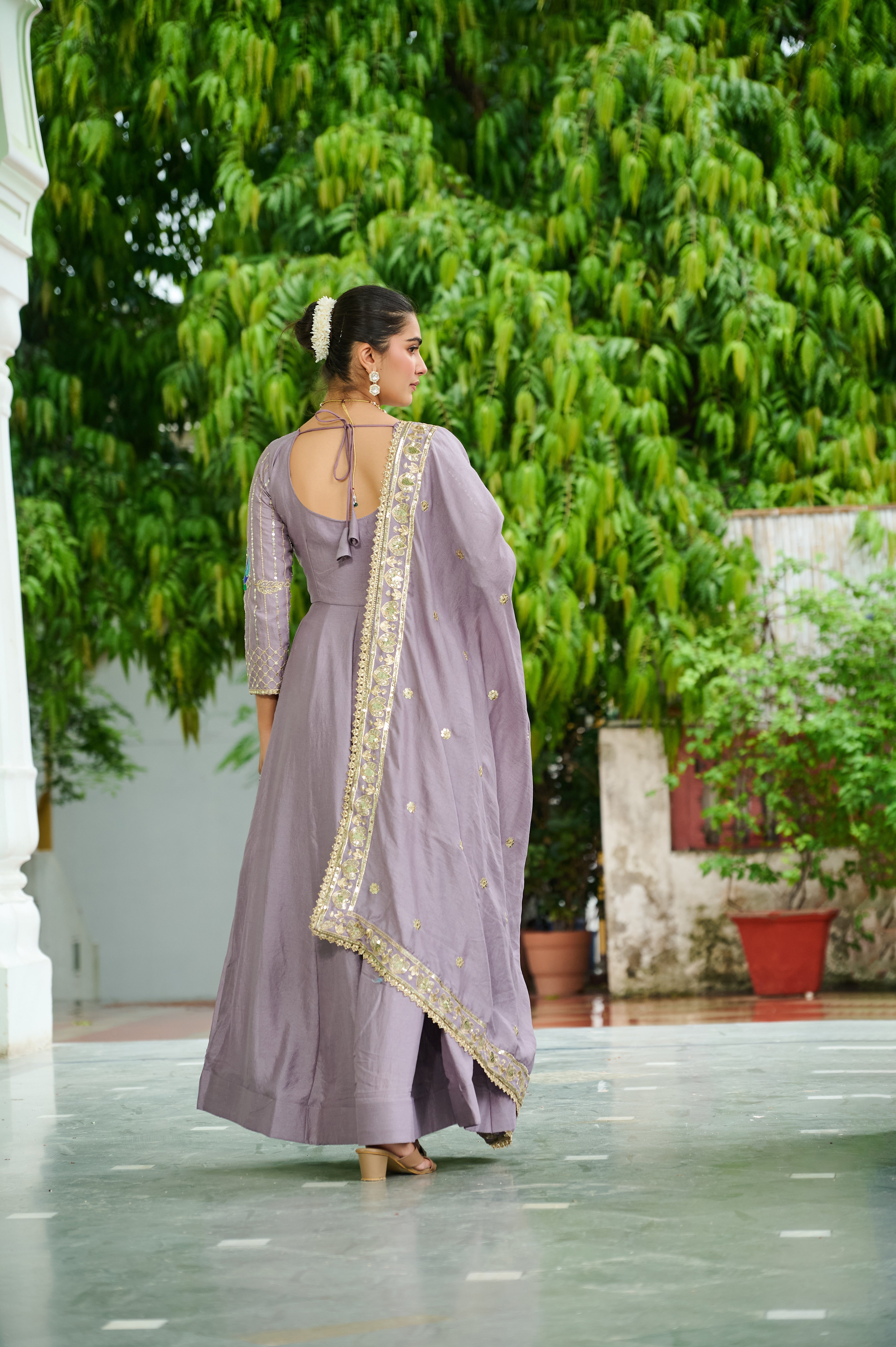 Silk Sequins Festive Wear Gown With Dupatta