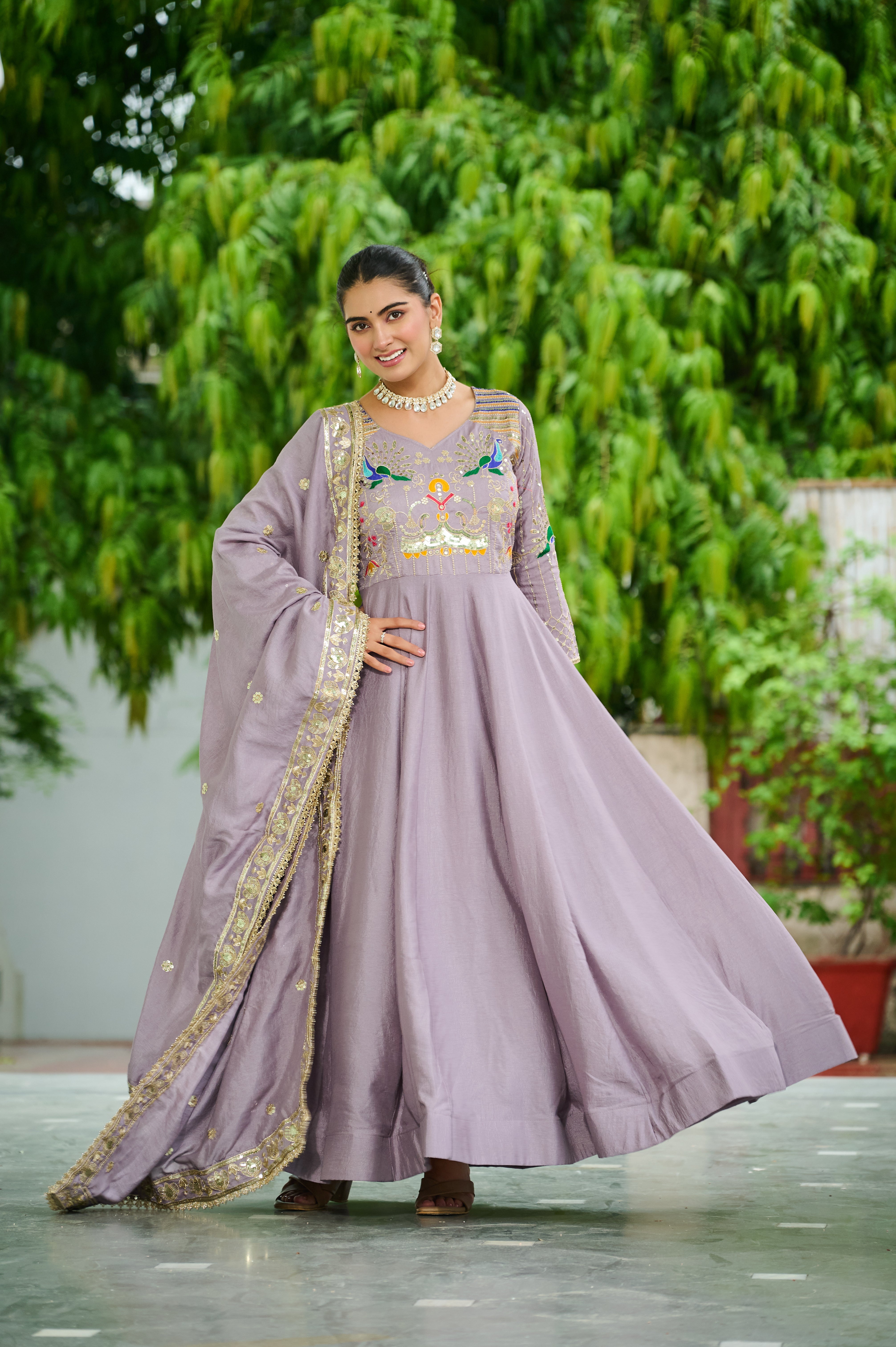 Silk Sequins Festive Wear Gown With Dupatta