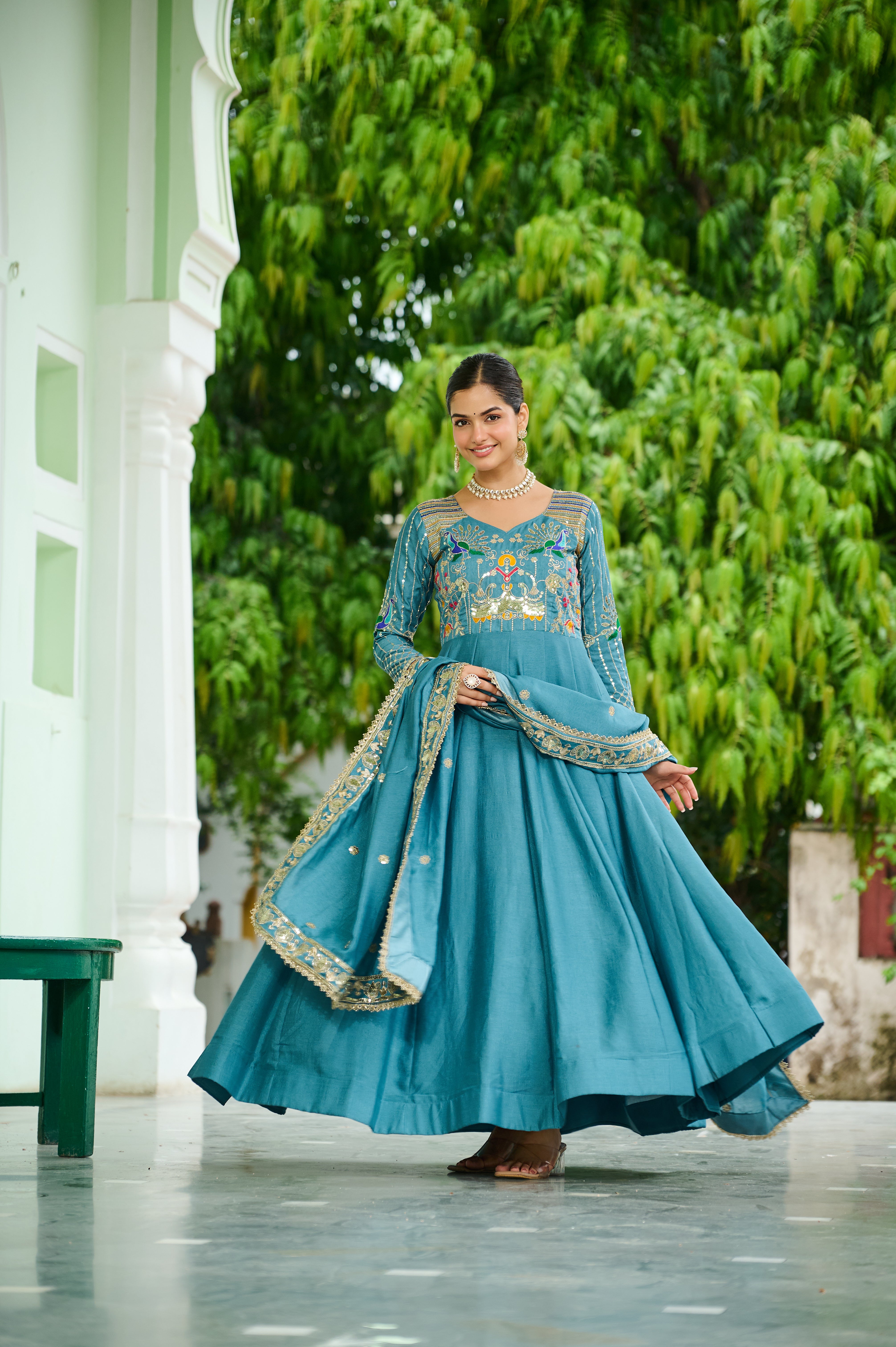 Silk Sequins Festive Wear Gown With Dupatta
