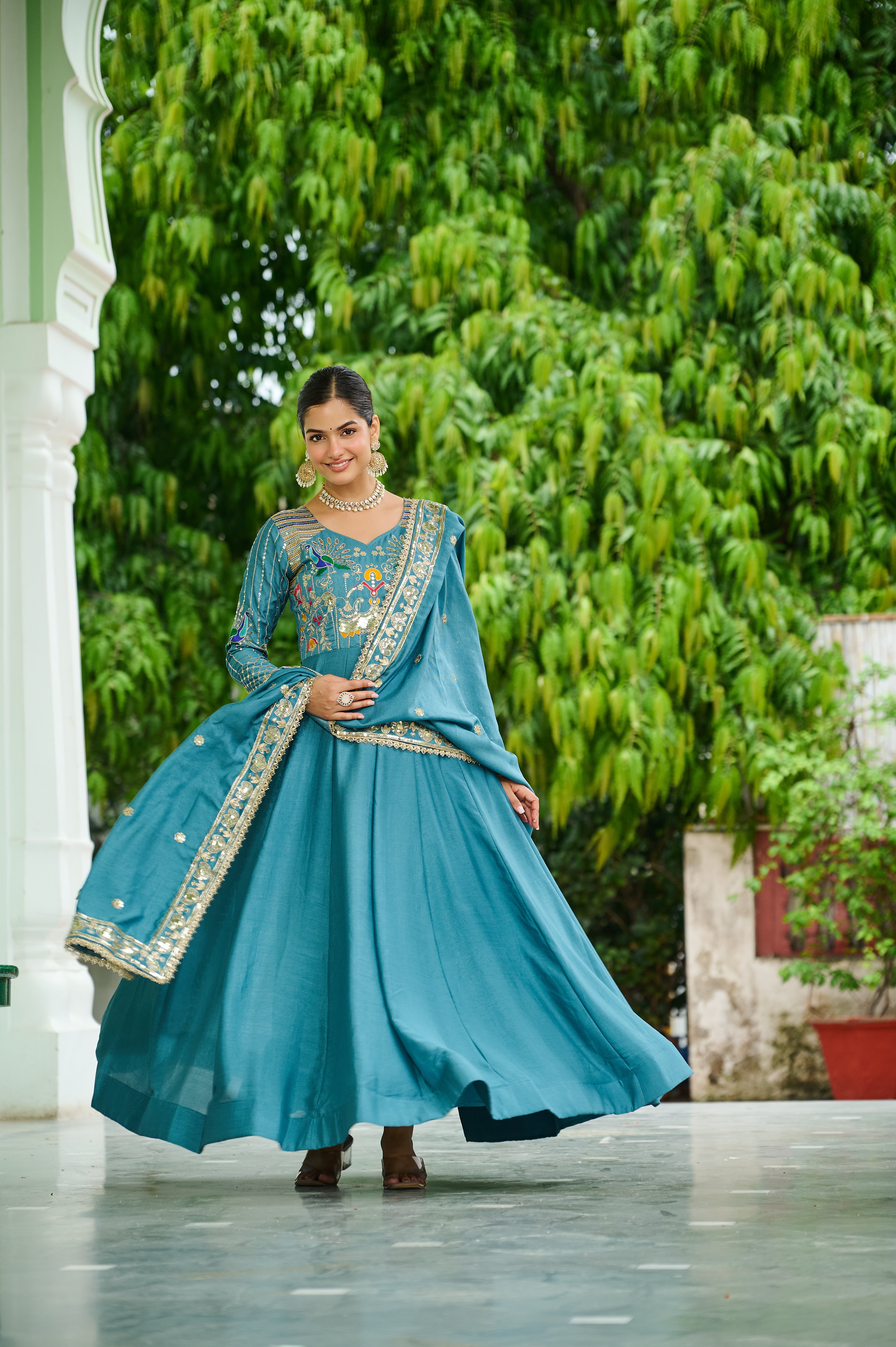 Silk Sequins Festive Wear Gown With Dupatta