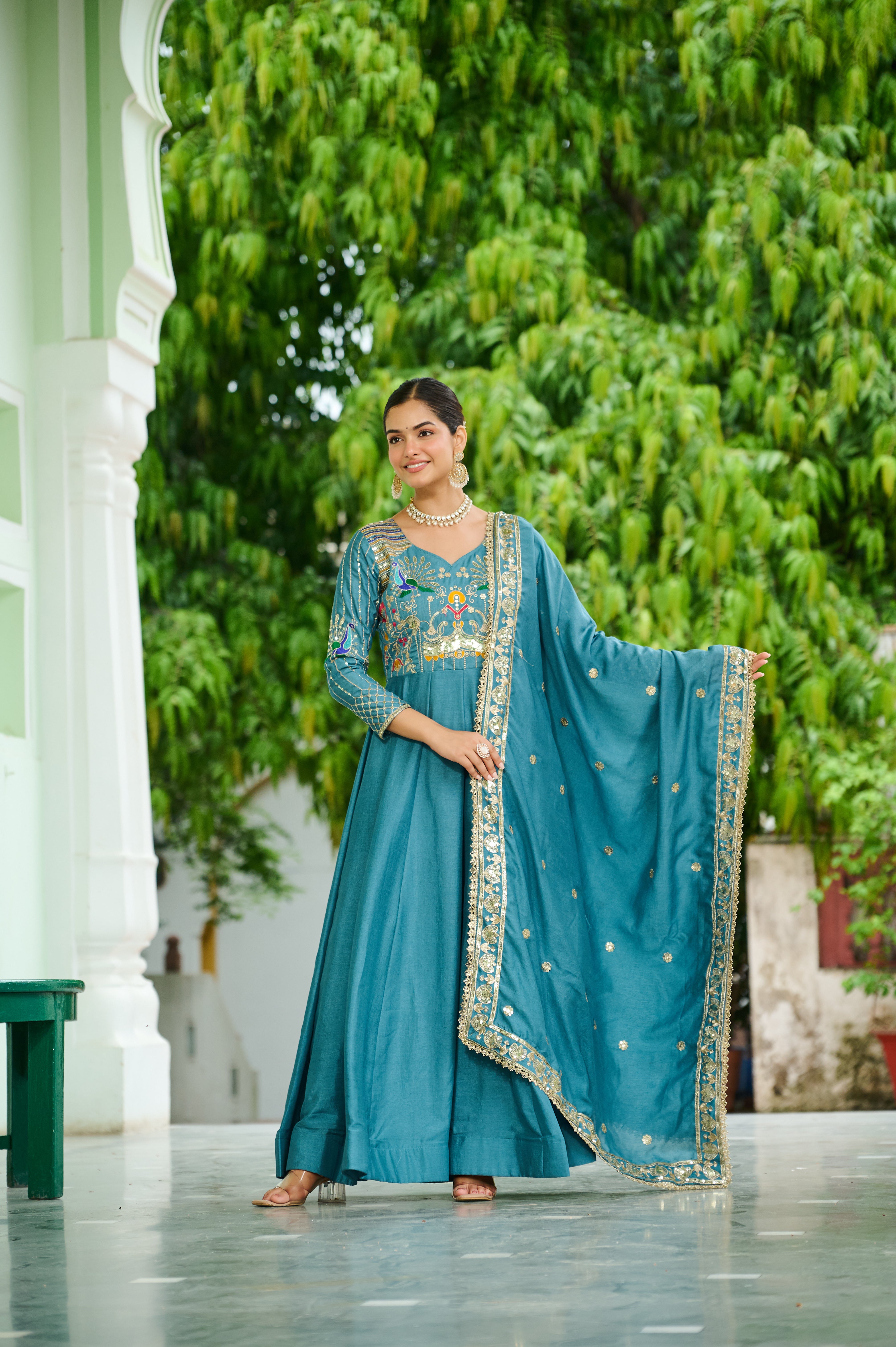 Silk Sequins Festive Wear Gown With Dupatta