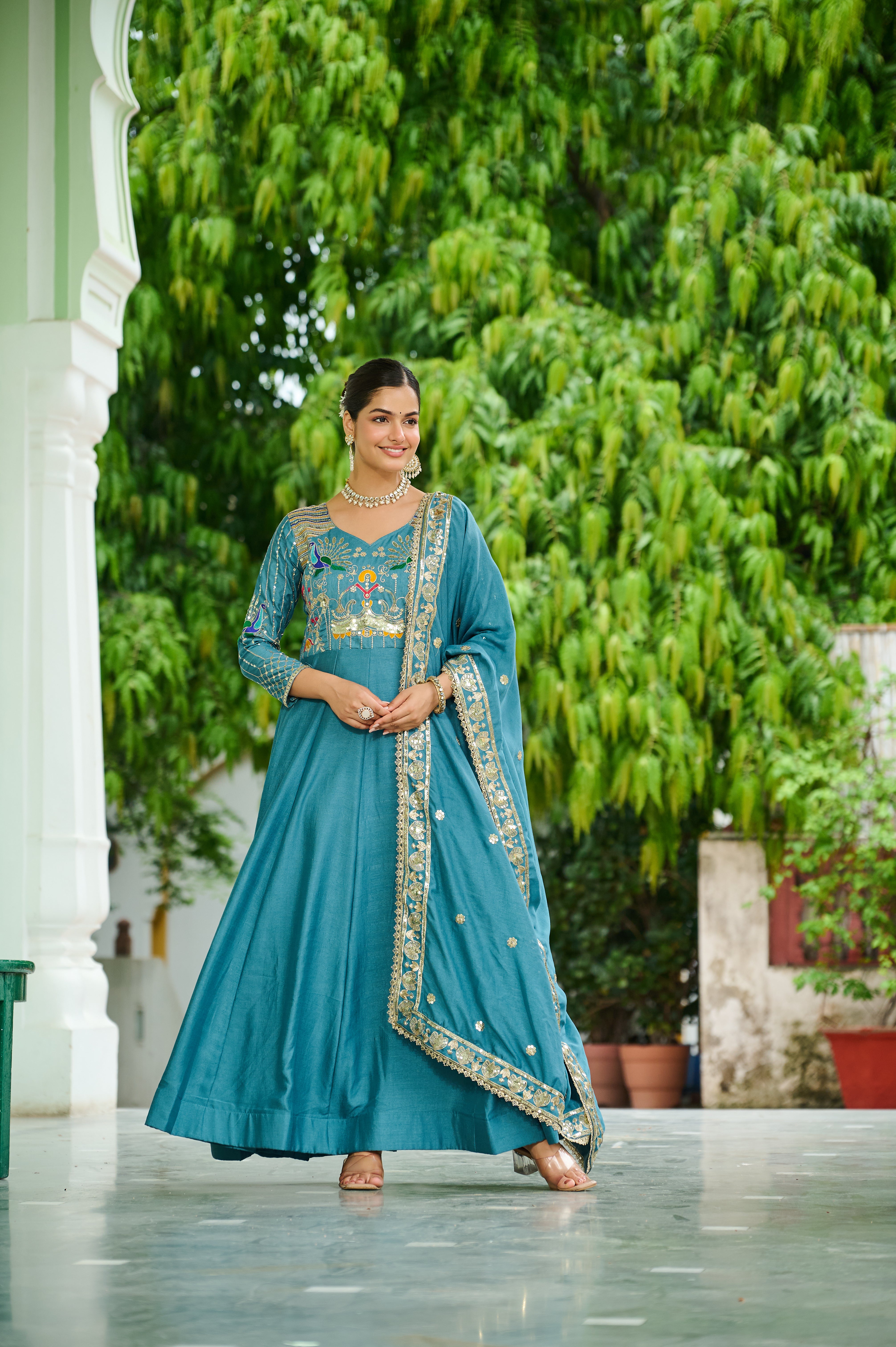 Silk Sequins Festive Wear Gown With Dupatta