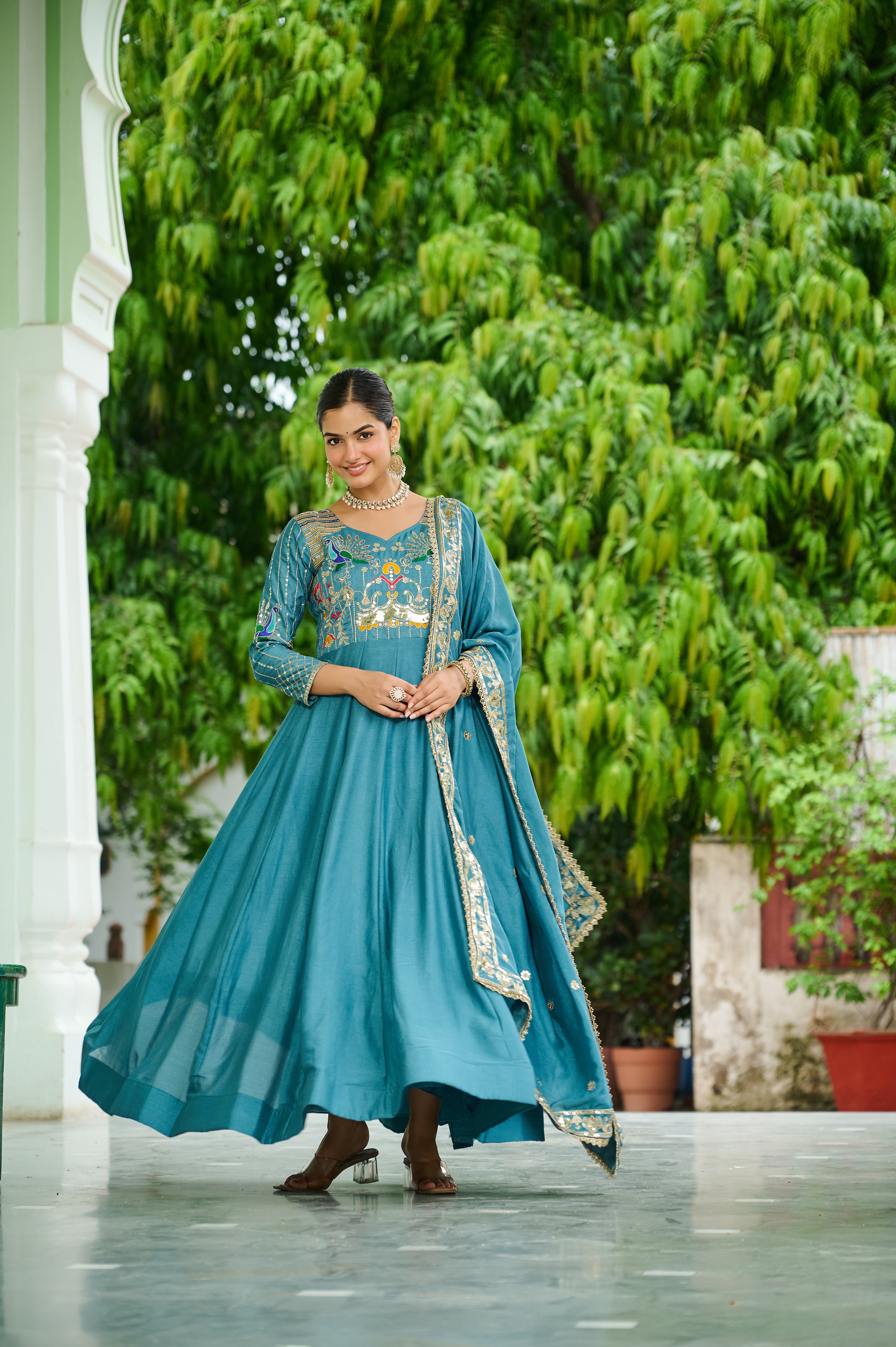 Silk Sequins Festive Wear Gown With Dupatta