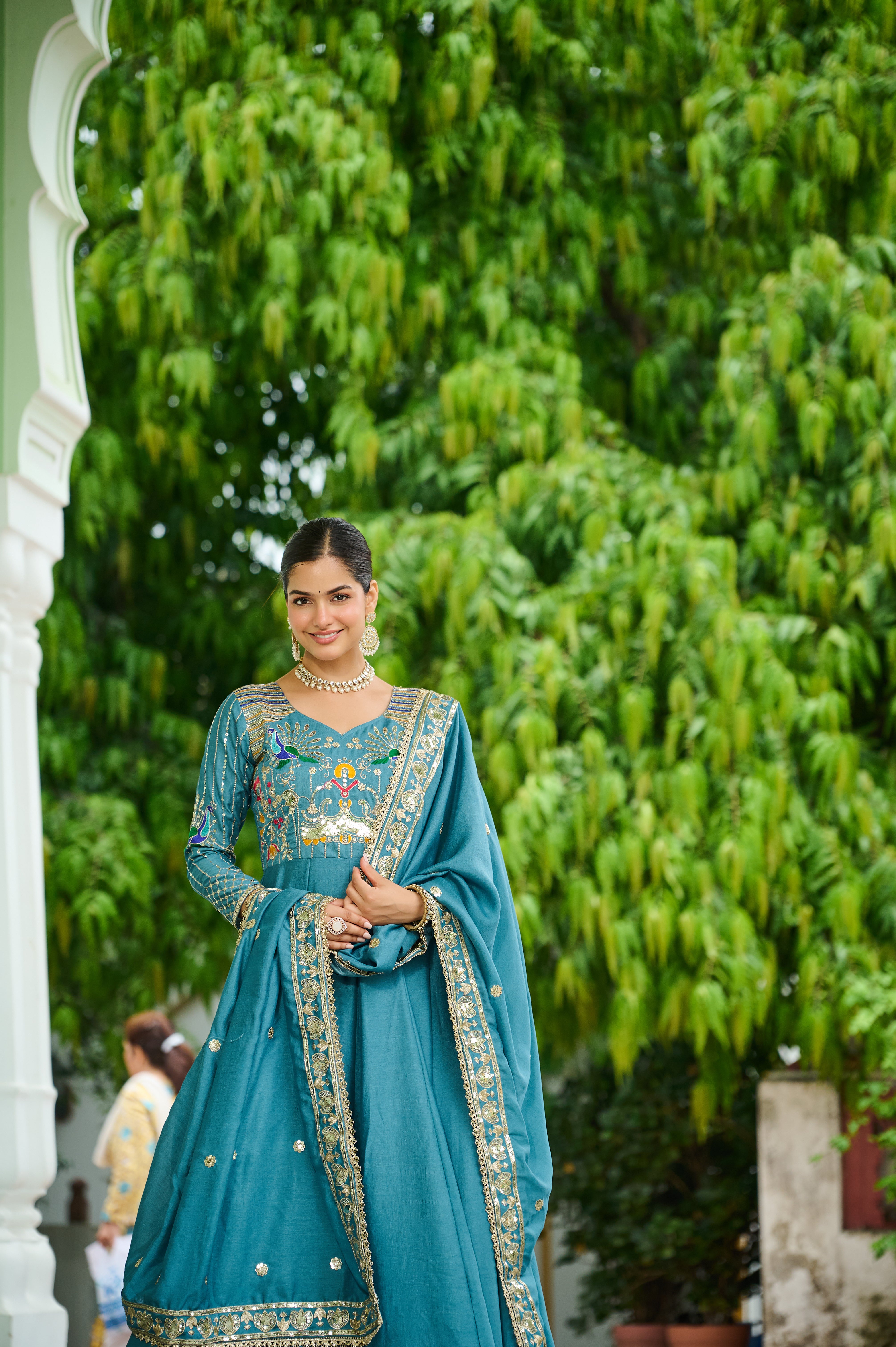 Silk Sequins Festive Wear Gown With Dupatta