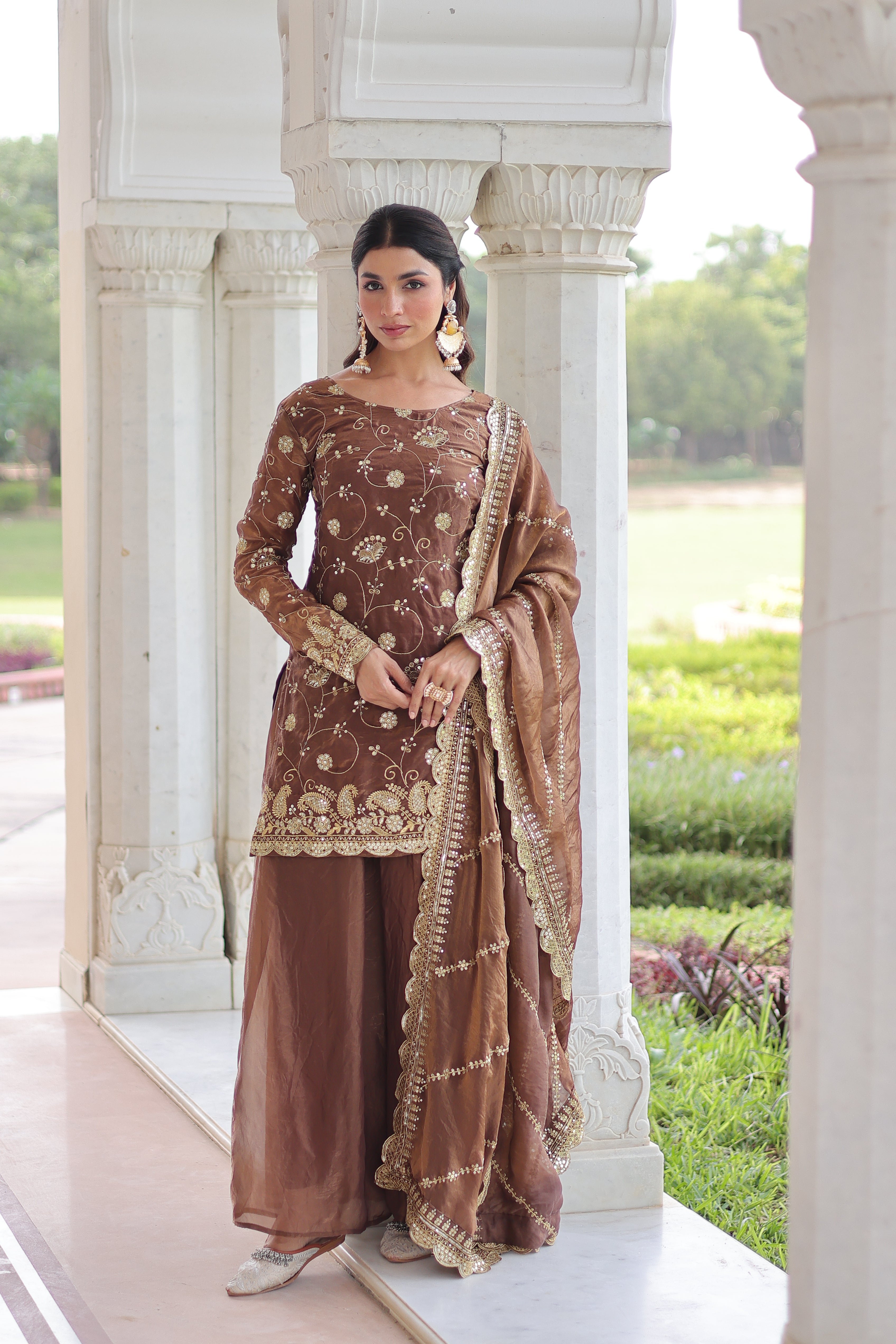 Organza Sequins Embroidered Wedding Salwar Kameez for Women