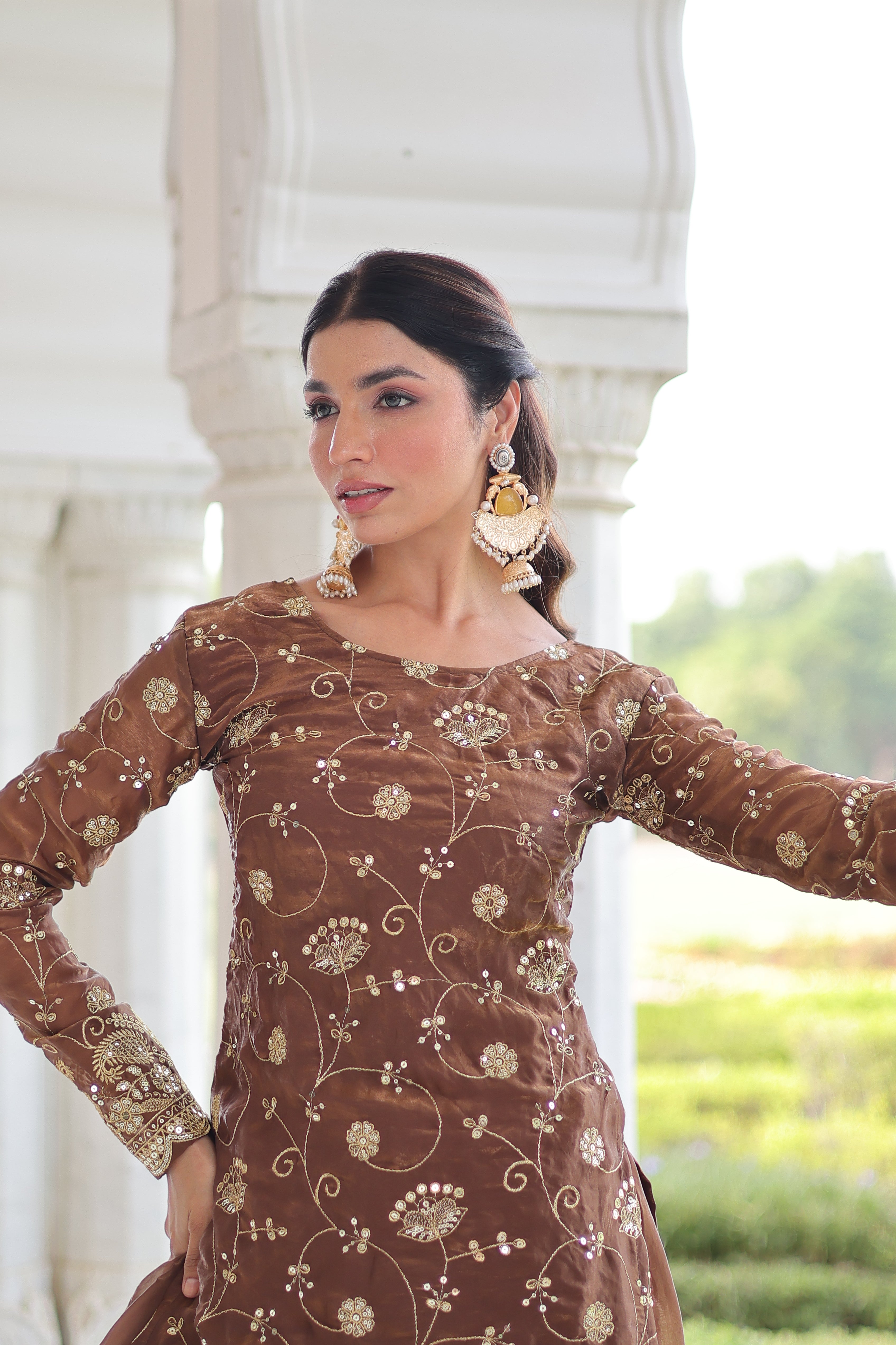Organza Sequins Embroidered Wedding Salwar Kameez for Women
