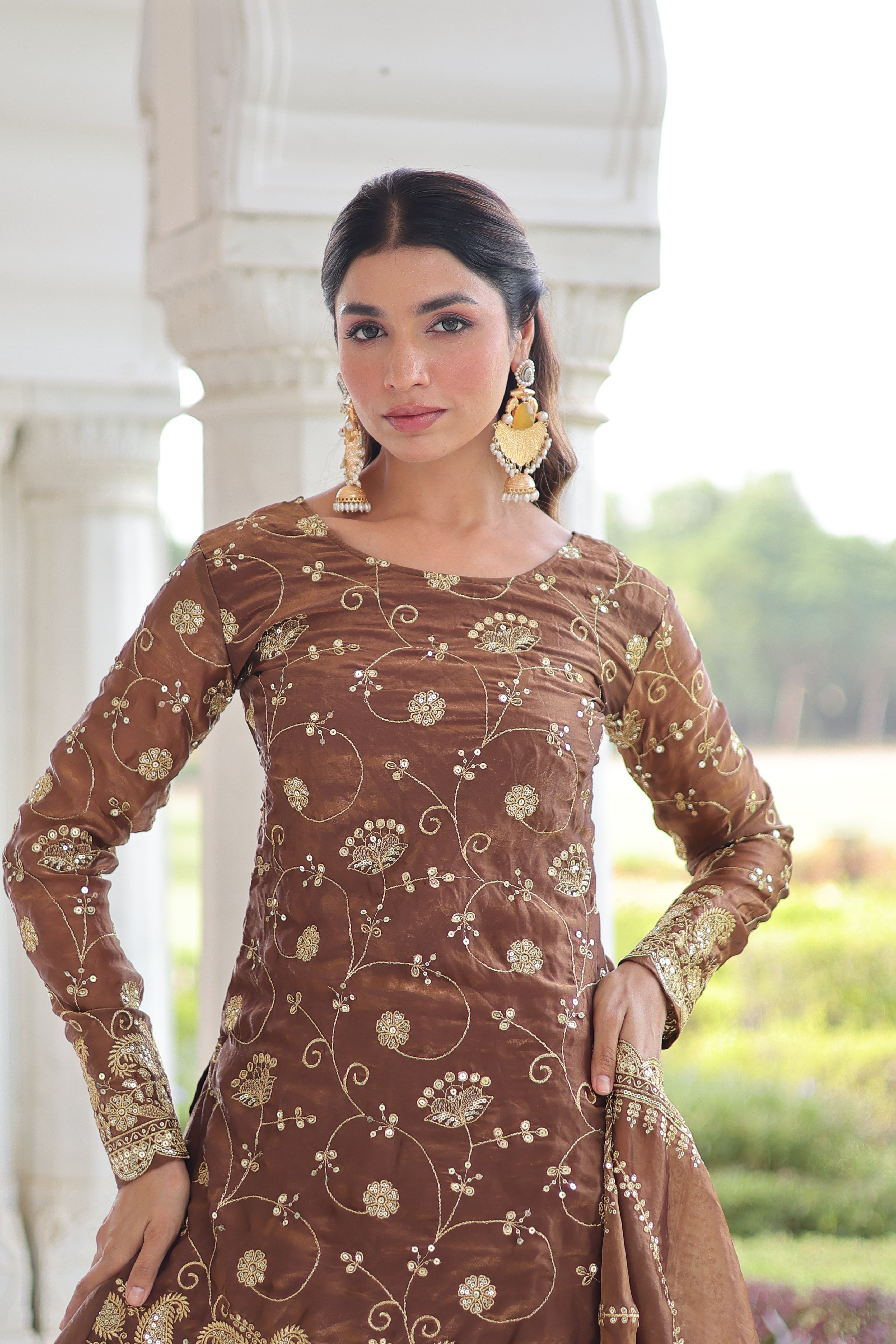 Organza Sequins Embroidered Wedding Salwar Kameez for Women