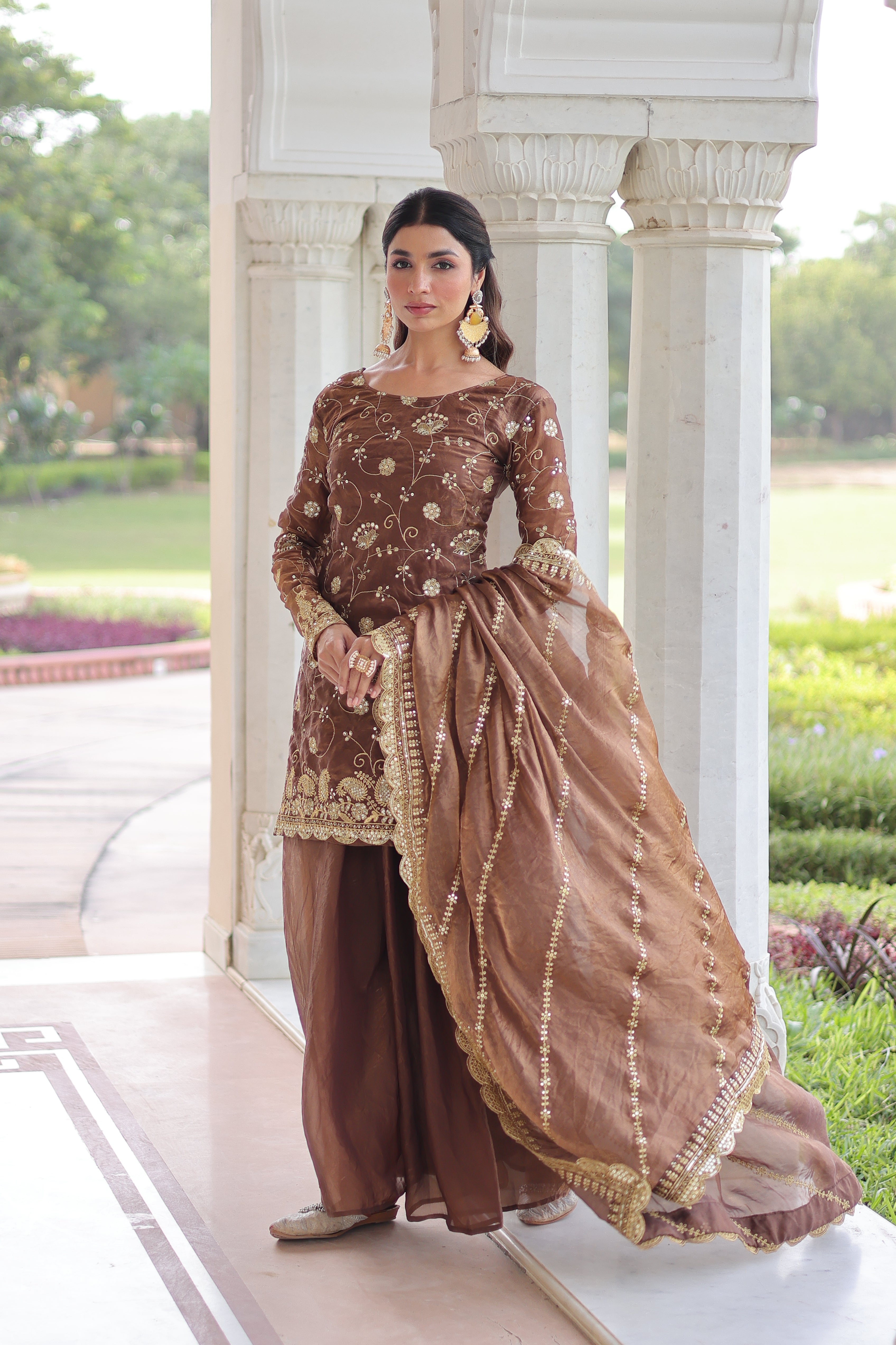 Organza Sequins Embroidered Wedding Salwar Kameez for Women