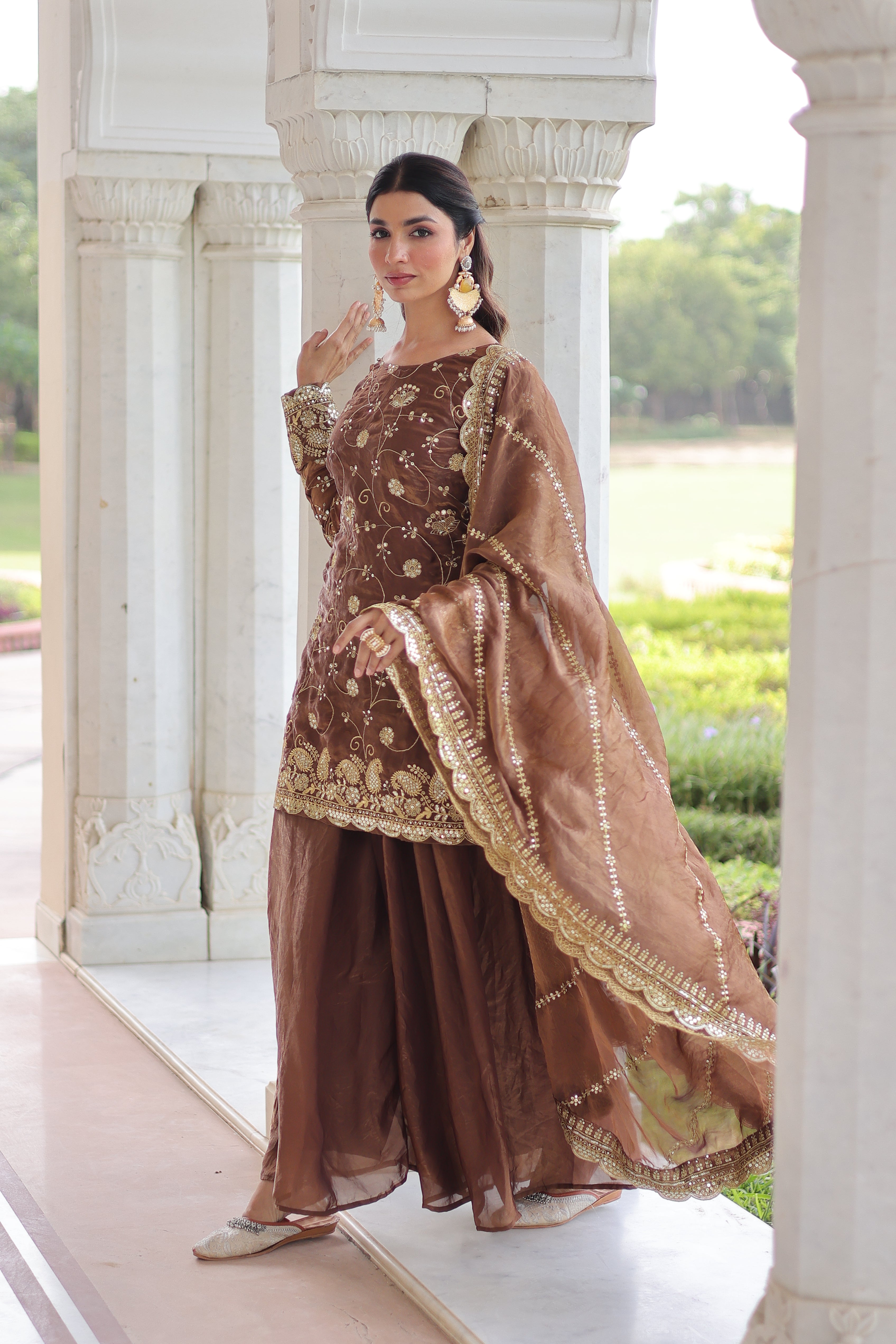 Organza Sequins Embroidered Wedding Salwar Kameez for Women