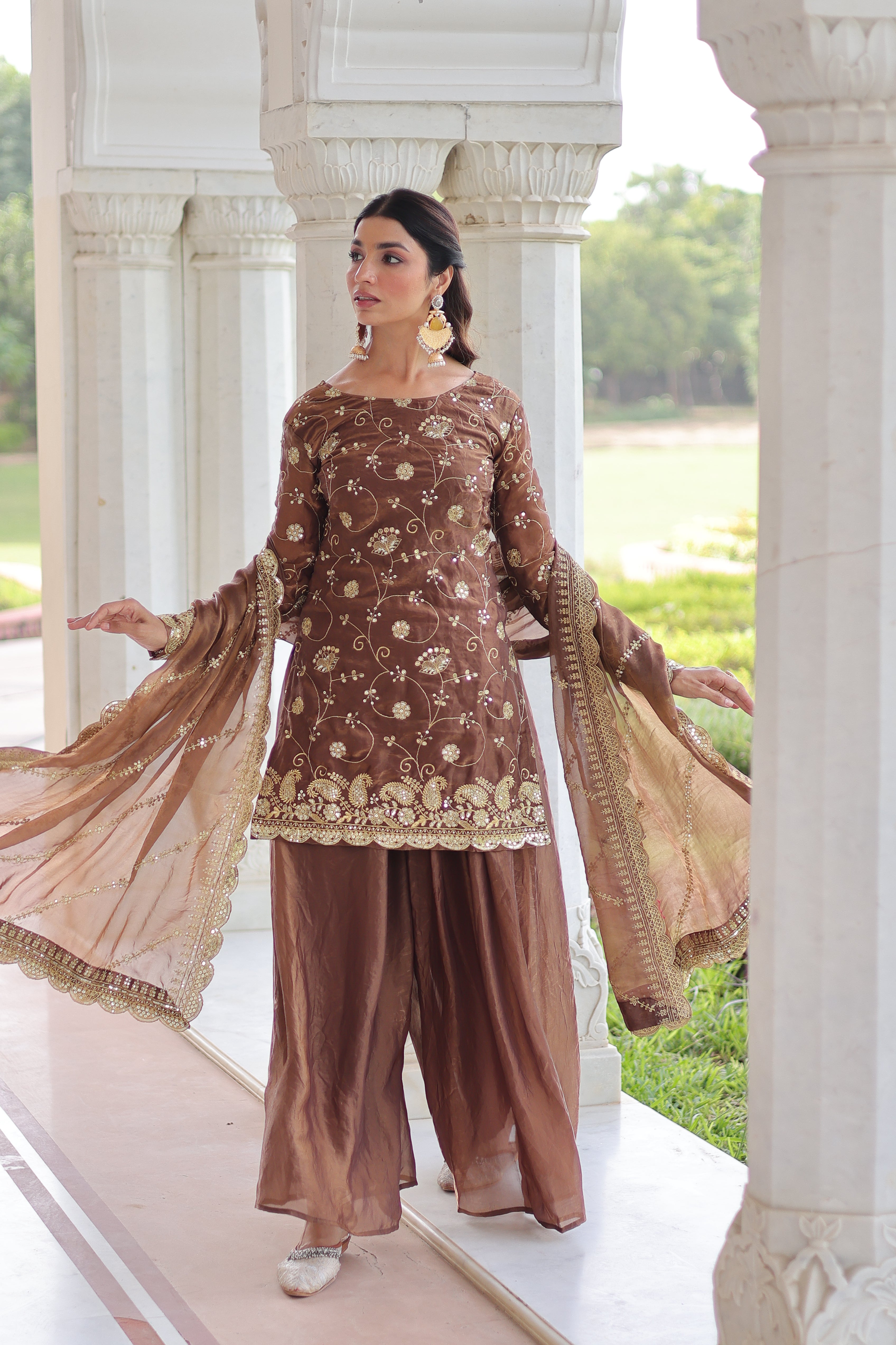 Organza Sequins Embroidered Wedding Salwar Kameez for Women