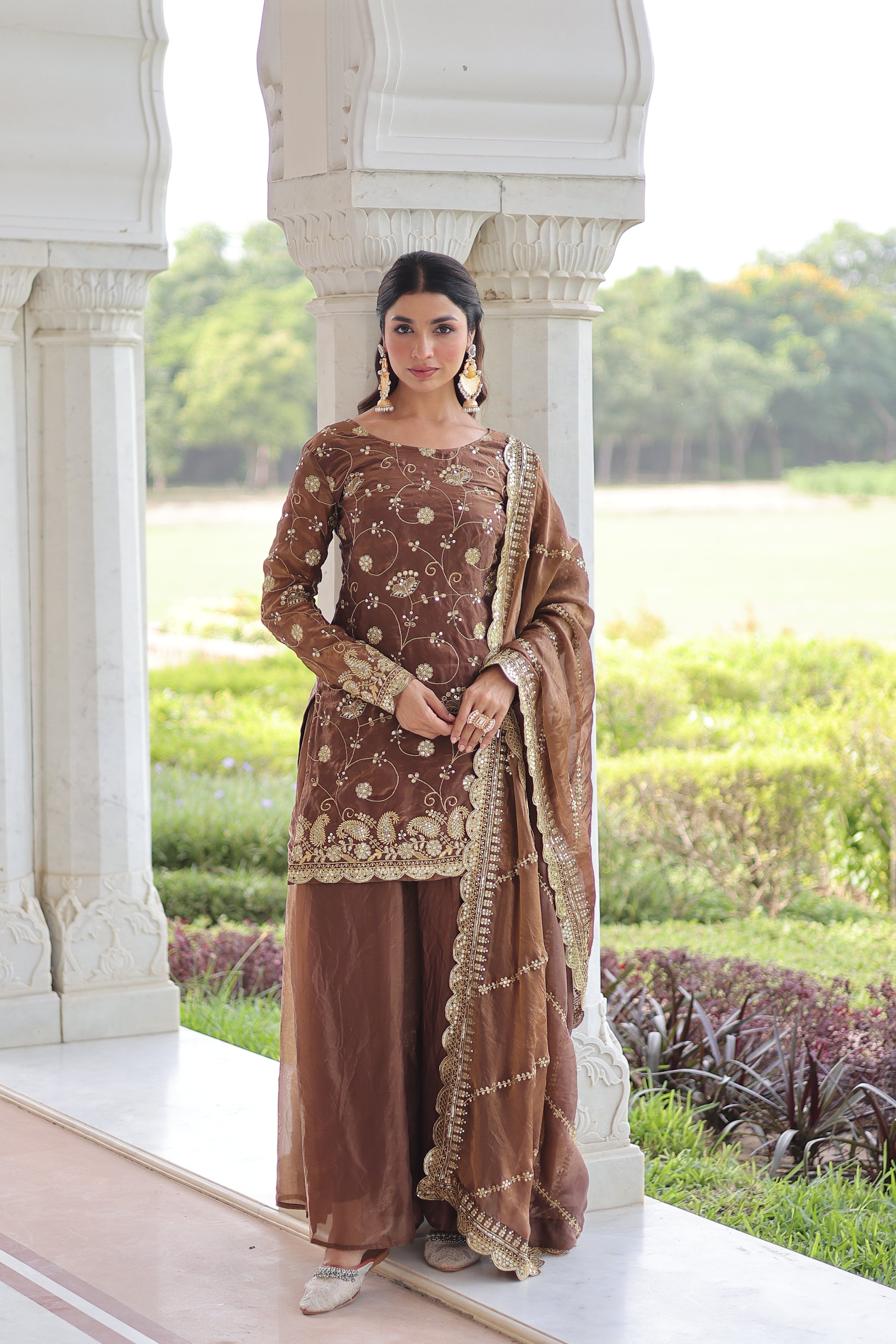 Organza Sequins Embroidered Wedding Salwar Kameez for Women