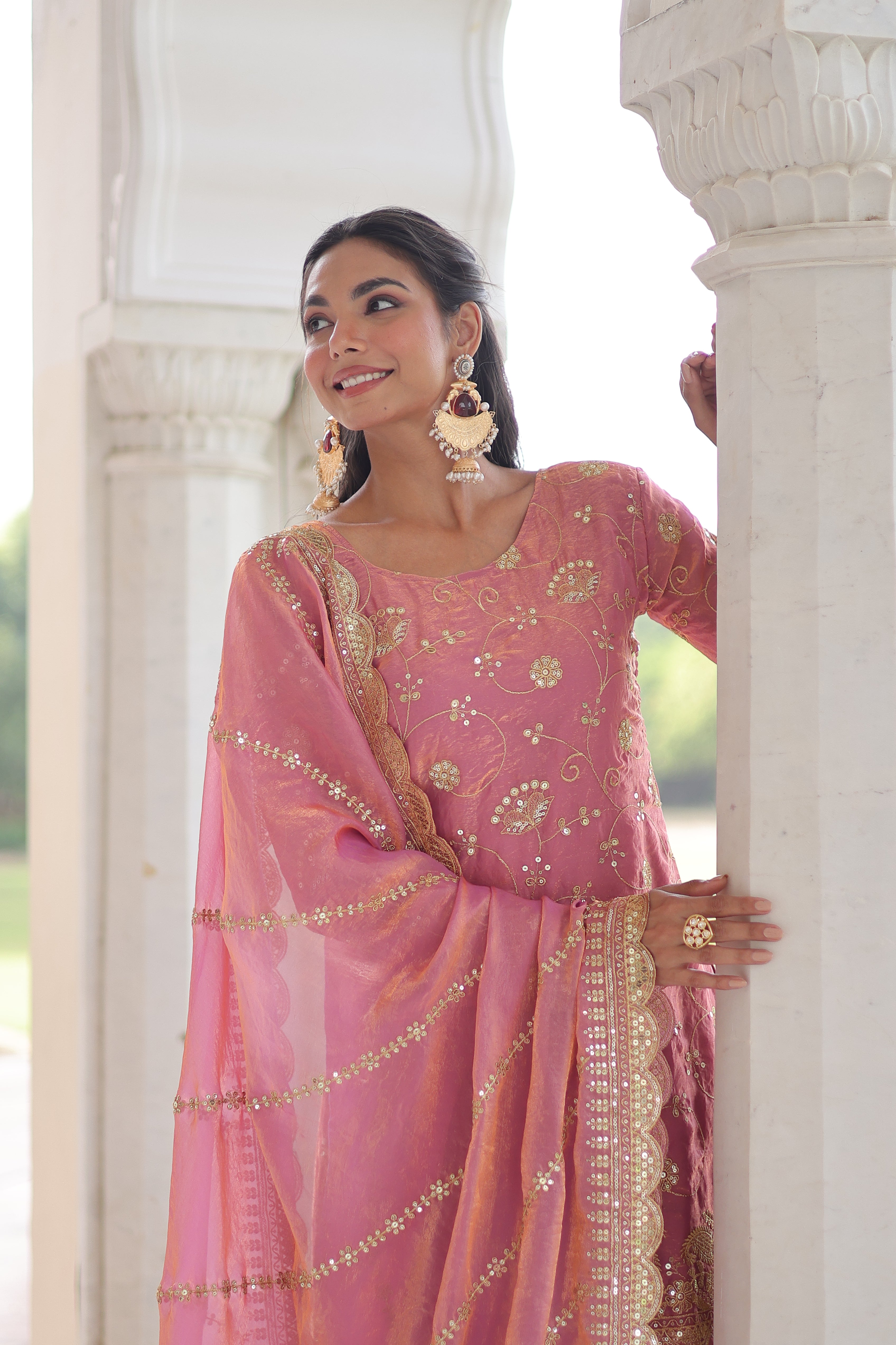 Organza Sequins Embroidered Wedding Salwar Kameez for Women