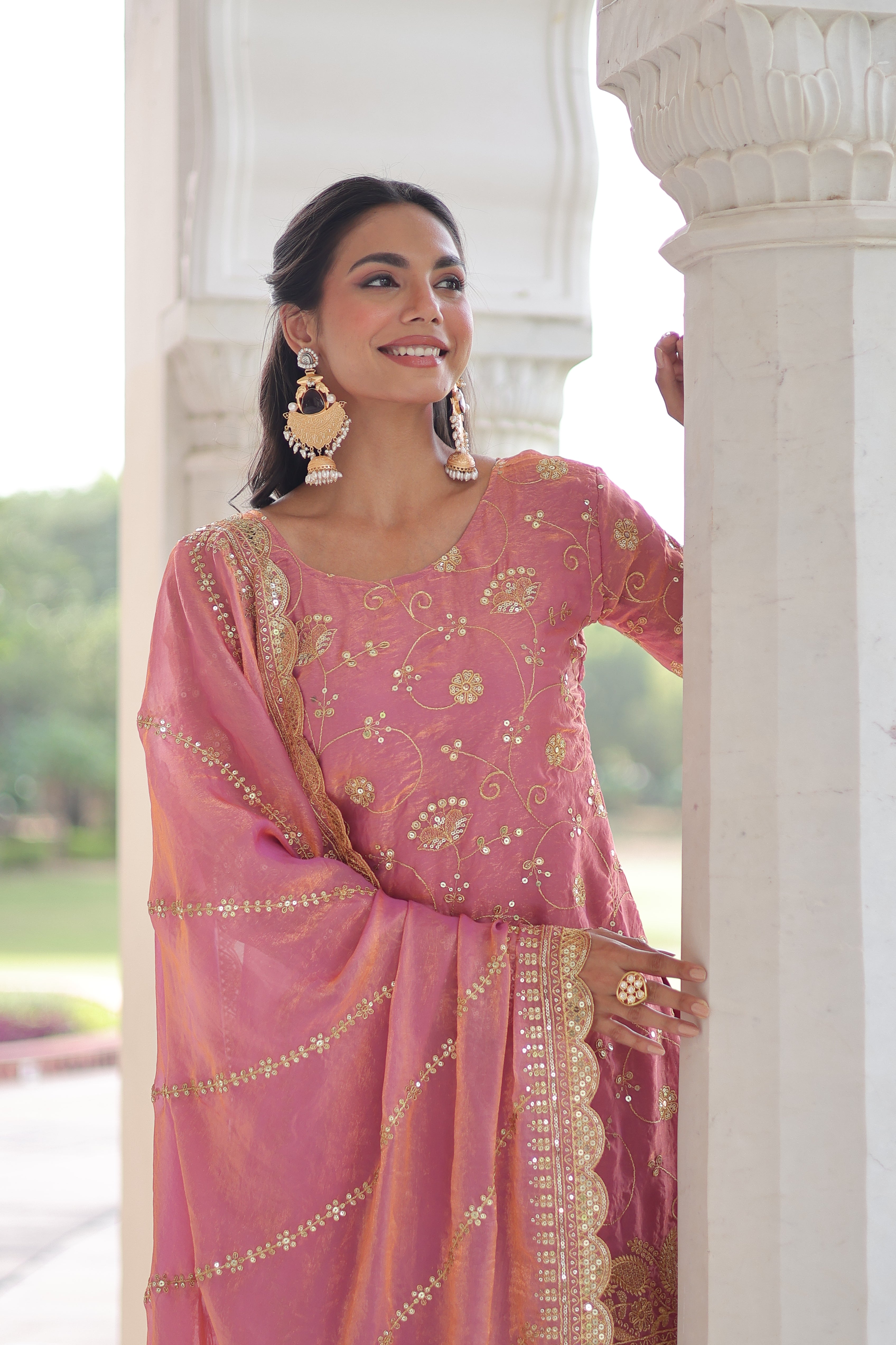 Organza Sequins Embroidered Wedding Salwar Kameez for Women