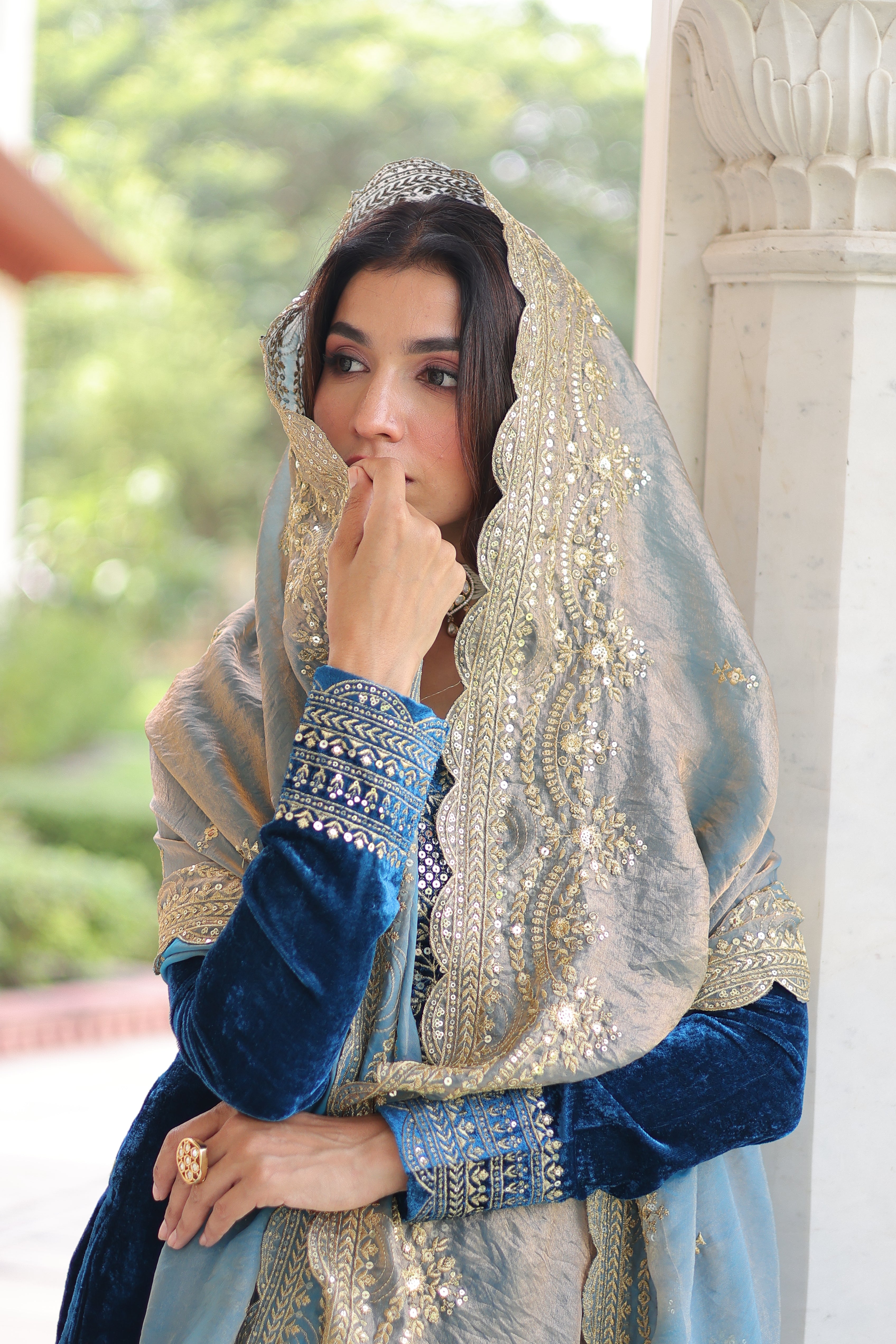 Velvet Sequins Embroidered Festive Salwar Kameez for Women
