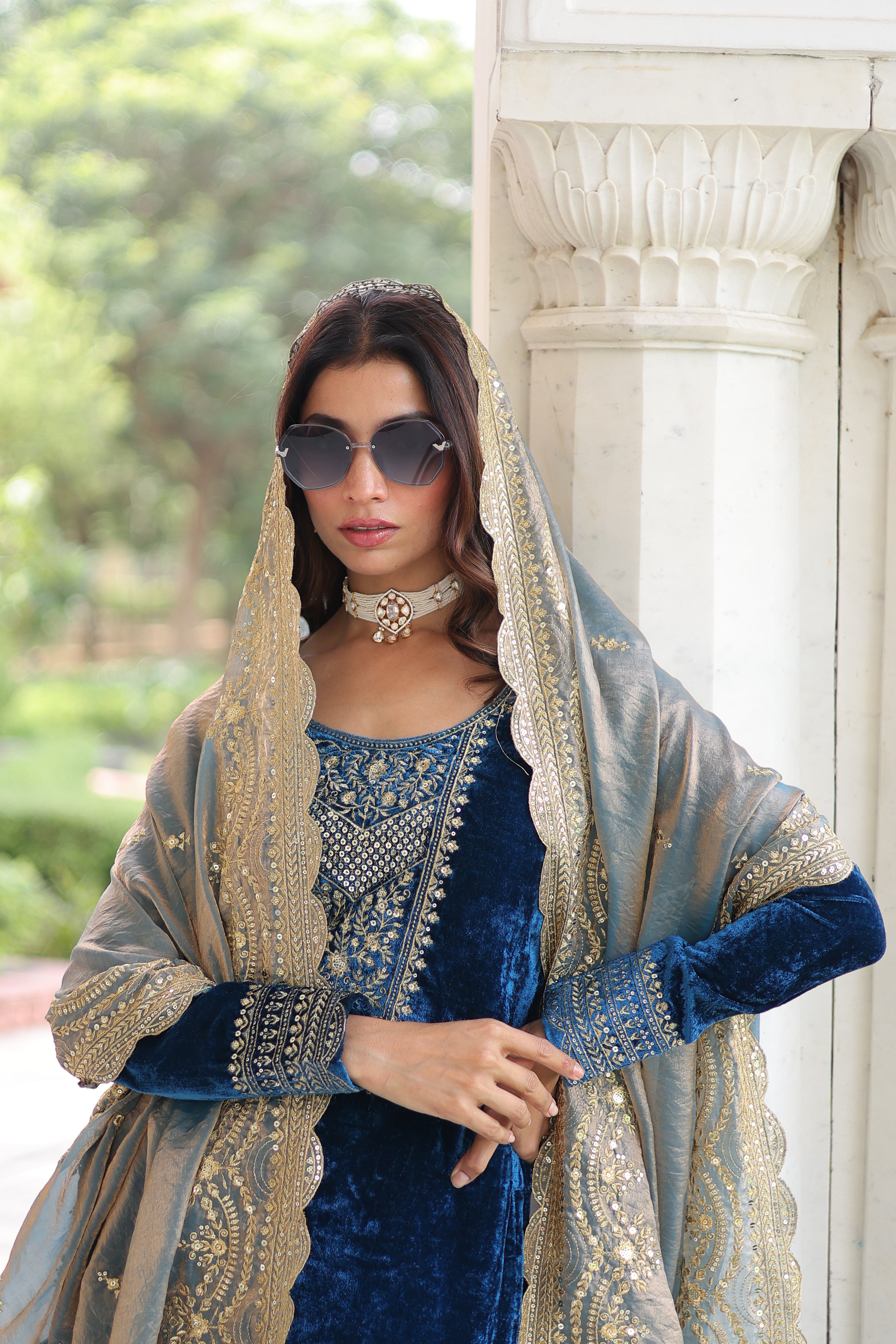 Velvet Sequins Embroidered Festive Salwar Kameez for Women