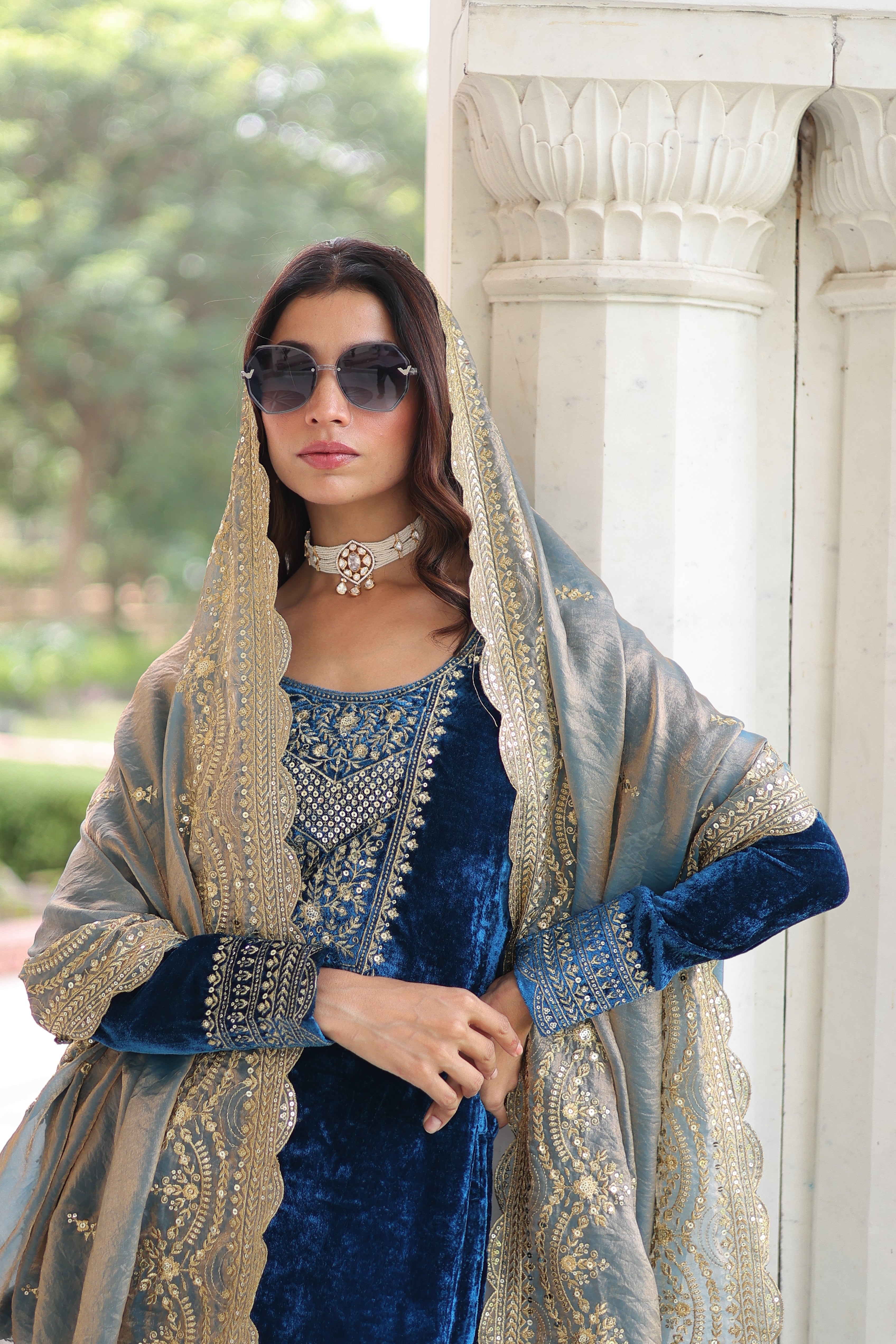 Velvet Sequins Embroidered Festive Salwar Kameez for Women
